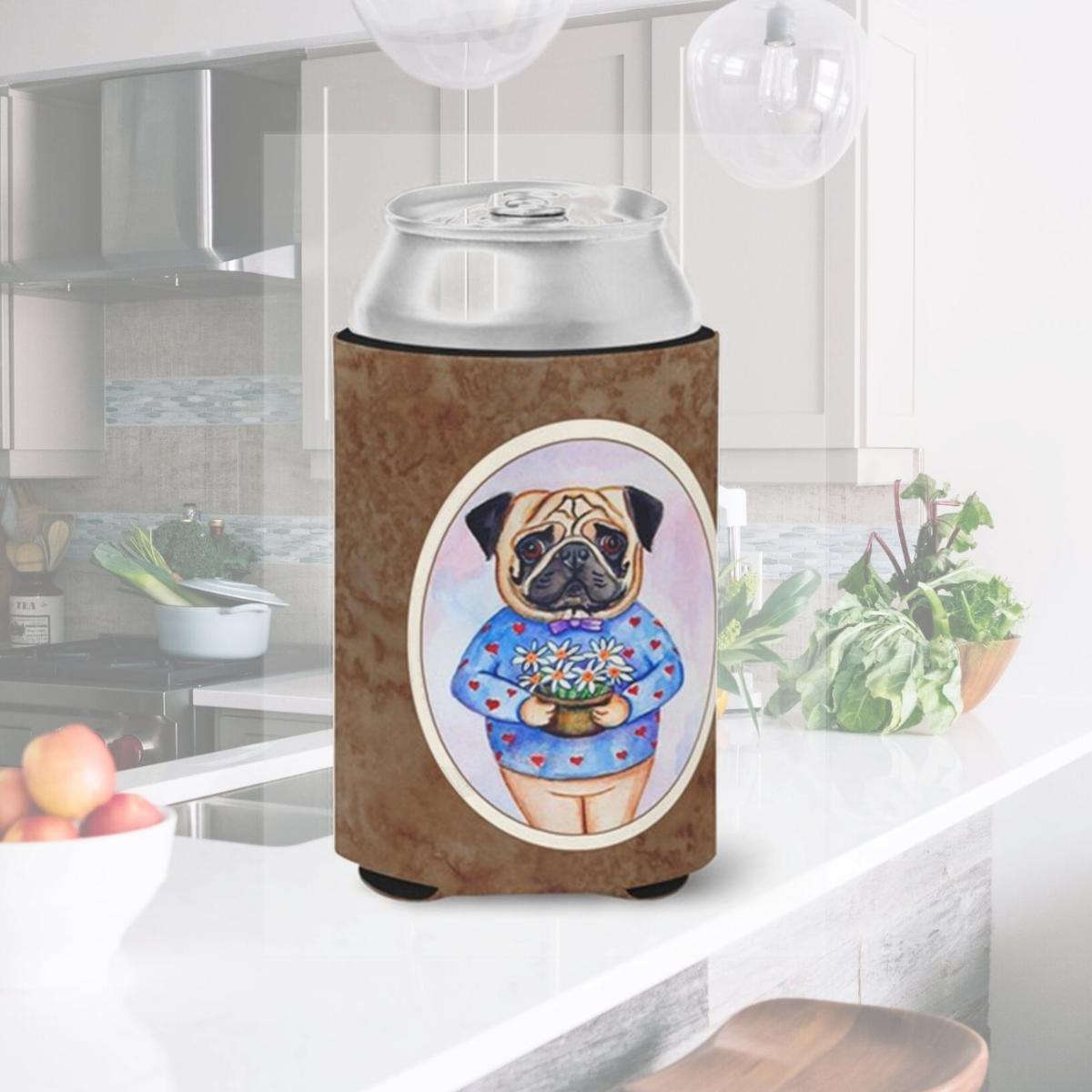 Picture of Carolines Treasures 7132CC Pug Valentines Hearts Can or Bottle Hugger