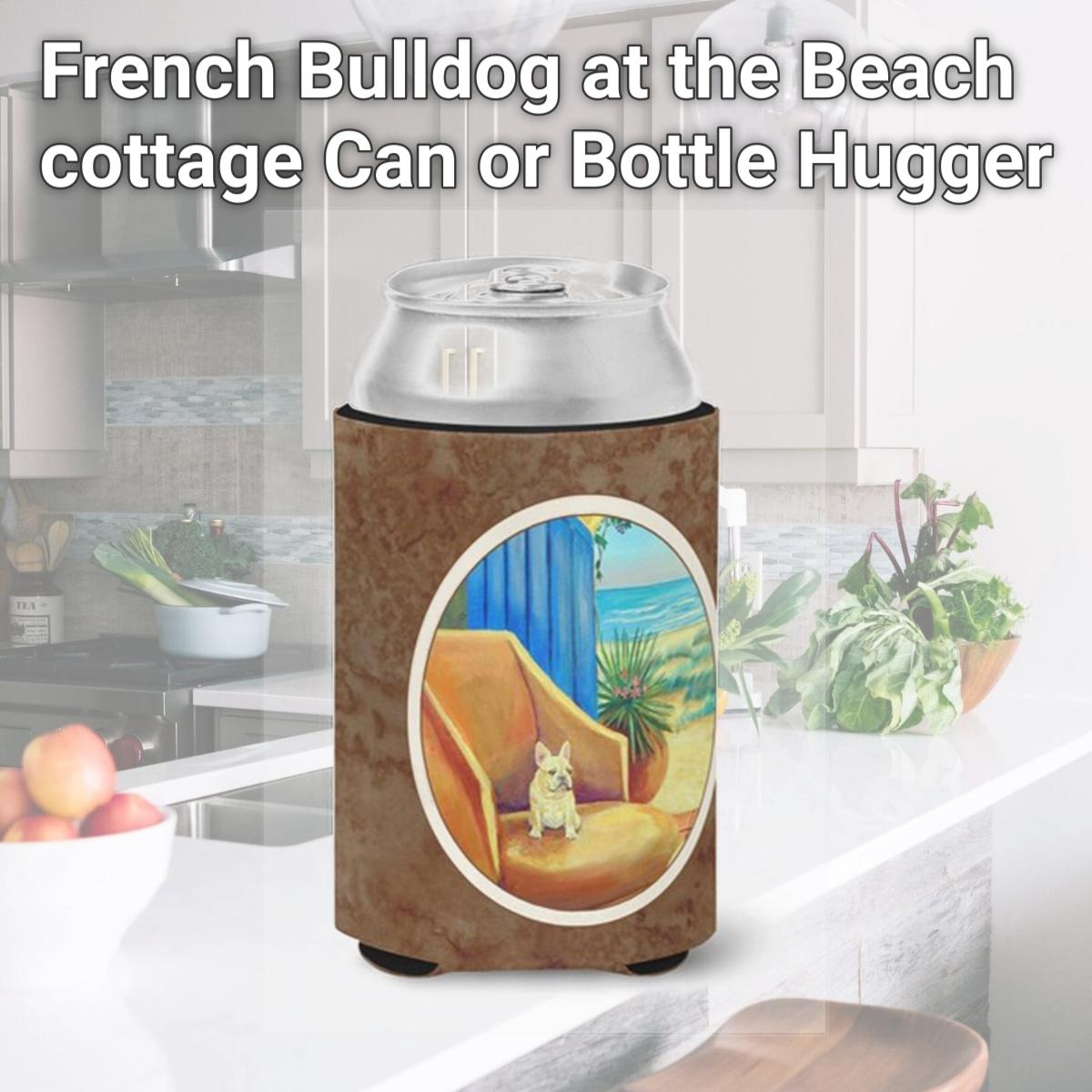 Picture of Carolines Treasures 7181CC French Bulldog at the Beach cottage Can or Bottle Hugger