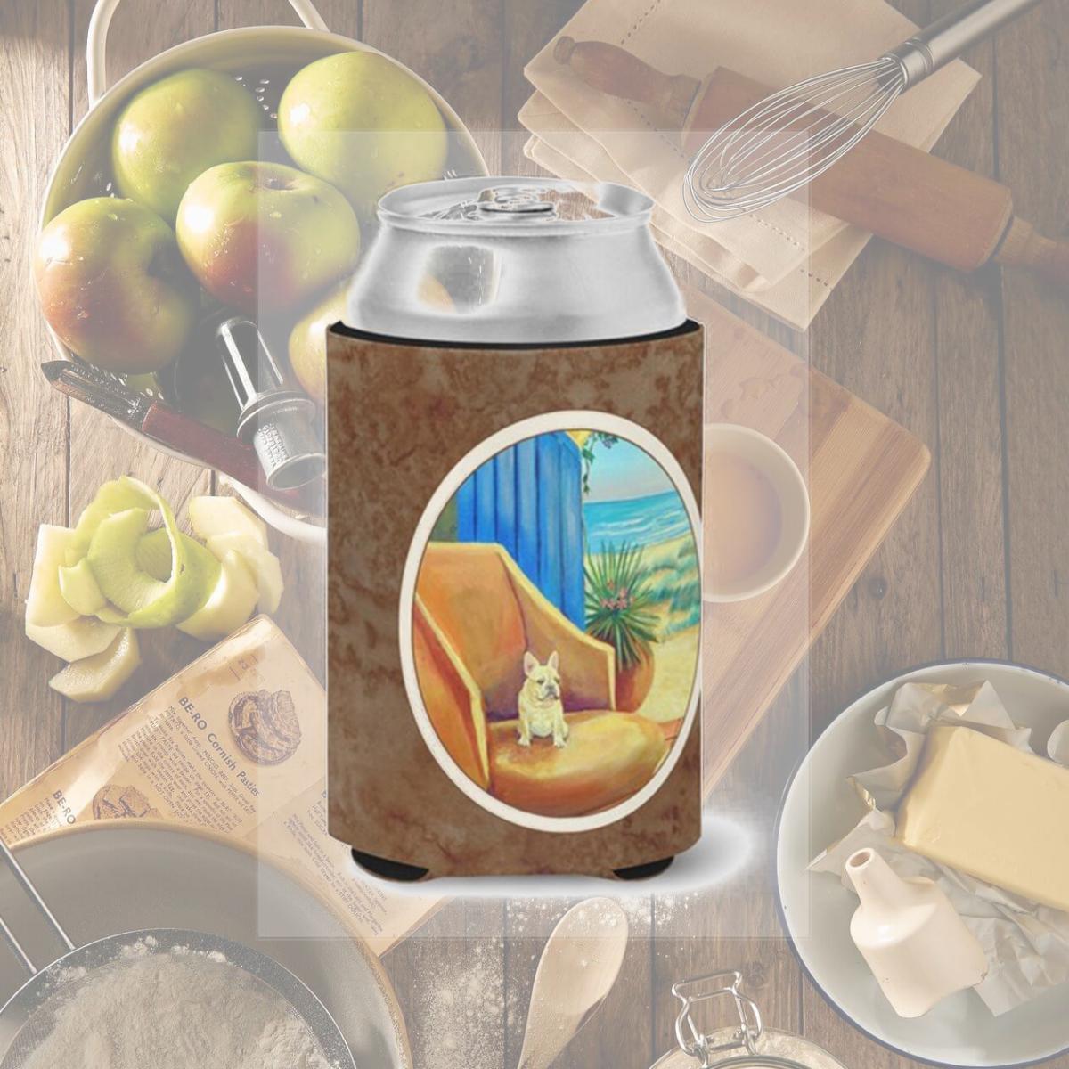 Picture of Carolines Treasures 7181CC French Bulldog at the Beach cottage Can or Bottle Hugger