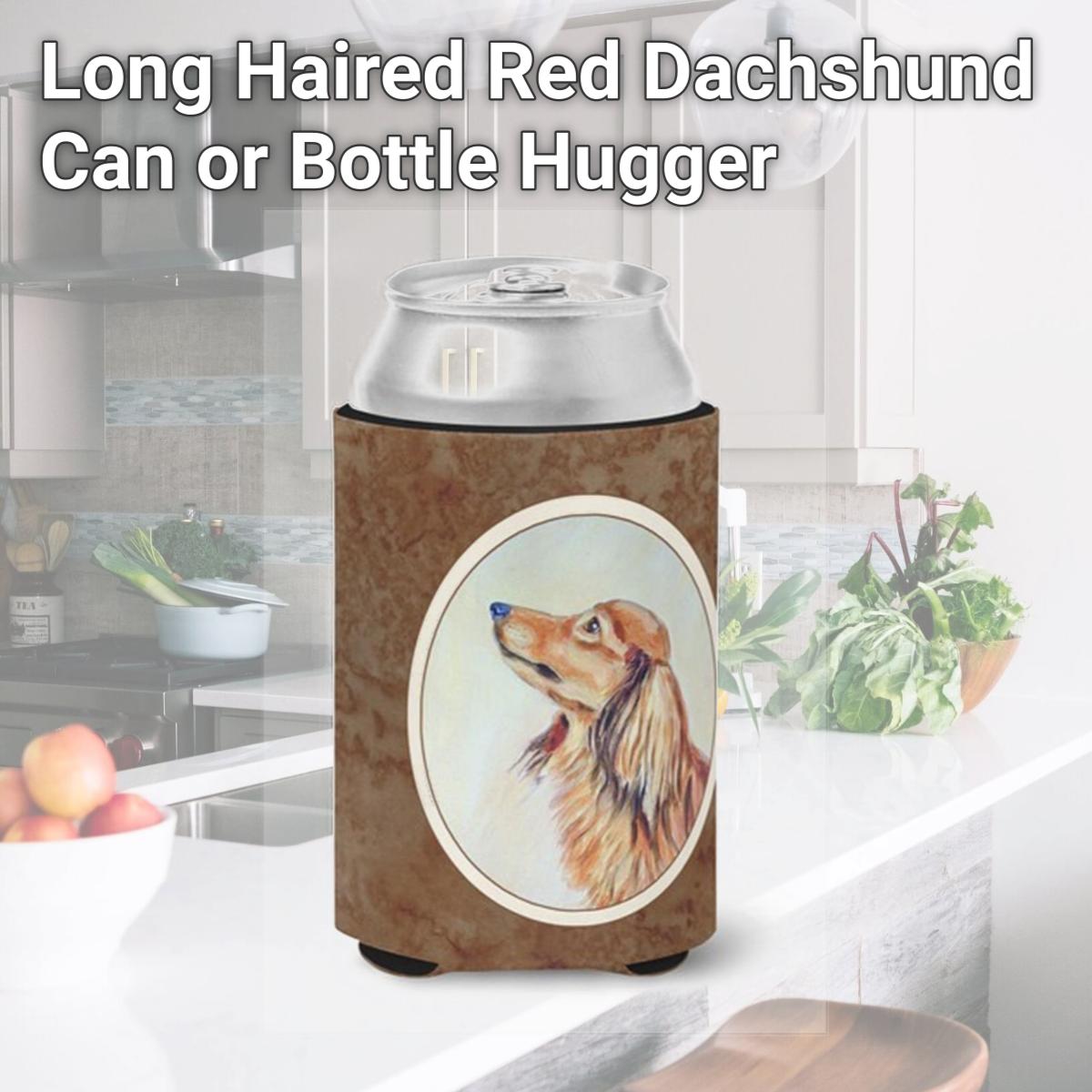 Picture of Carolines Treasures 7240CC Long Haired Red Dachshund Can or Bottle Hugger