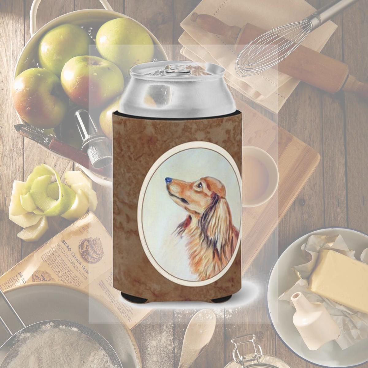 Picture of Carolines Treasures 7240CC Long Haired Red Dachshund Can or Bottle Hugger