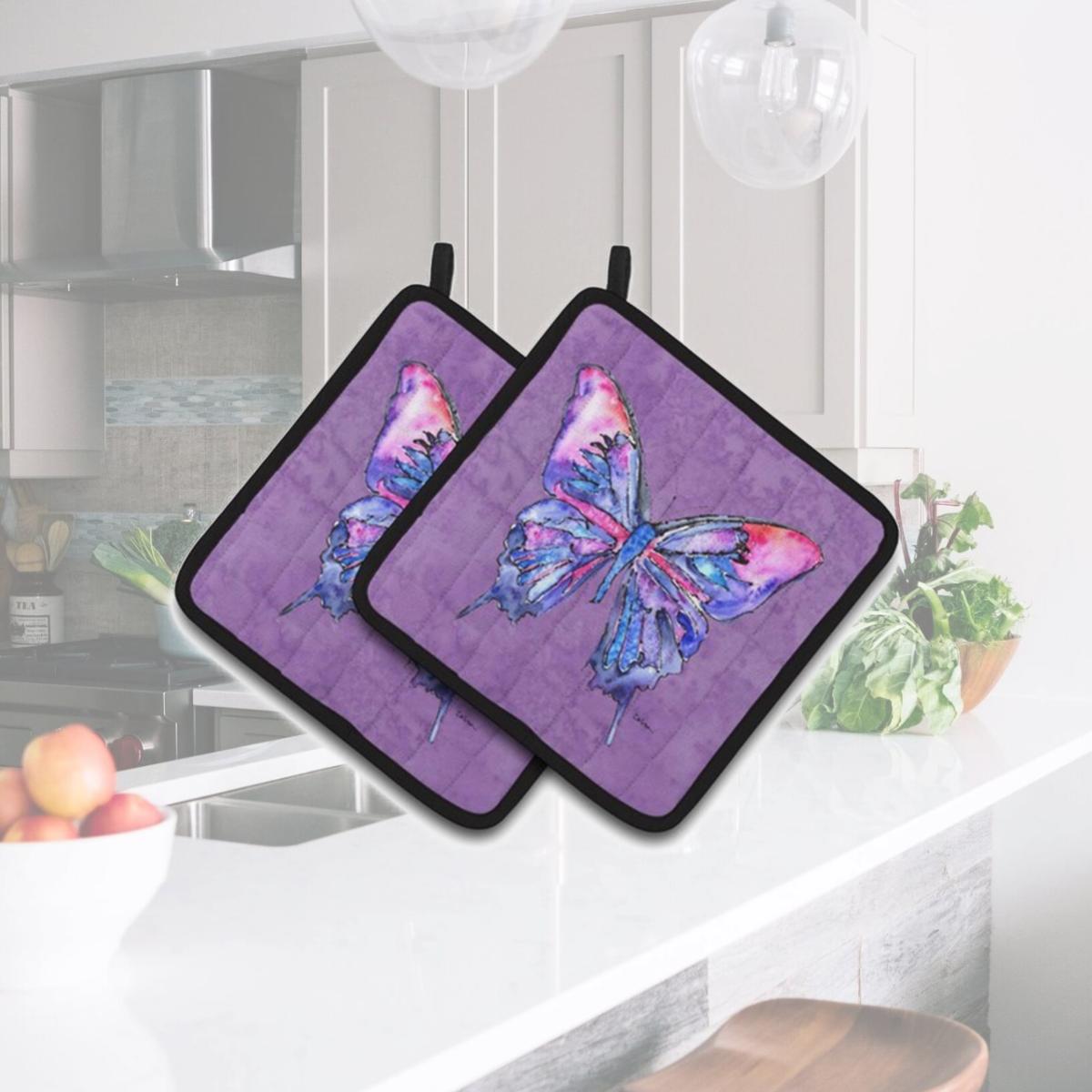 Picture of Carolines Treasures 8860PTHD Butterfly on Purple Pair of Pot Holders, 7.5 x 3 x 7.5 in.