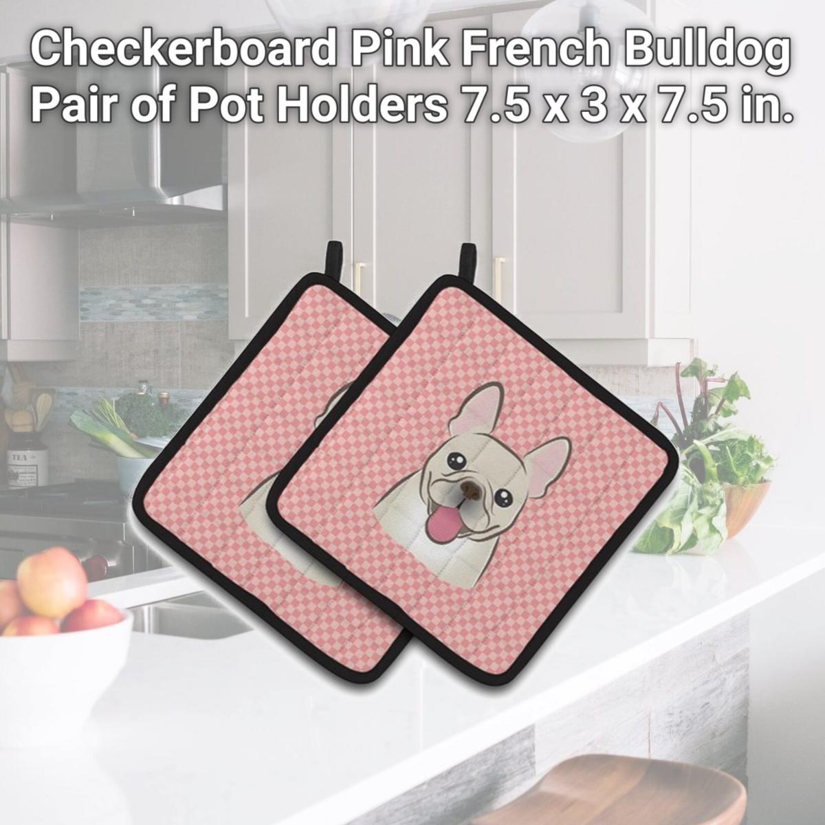 Picture of Carolines Treasures BB1238PTHD Checkerboard Pink French Bulldog Pair of Pot Holders, 7.5 x 3 x 7.5 in.