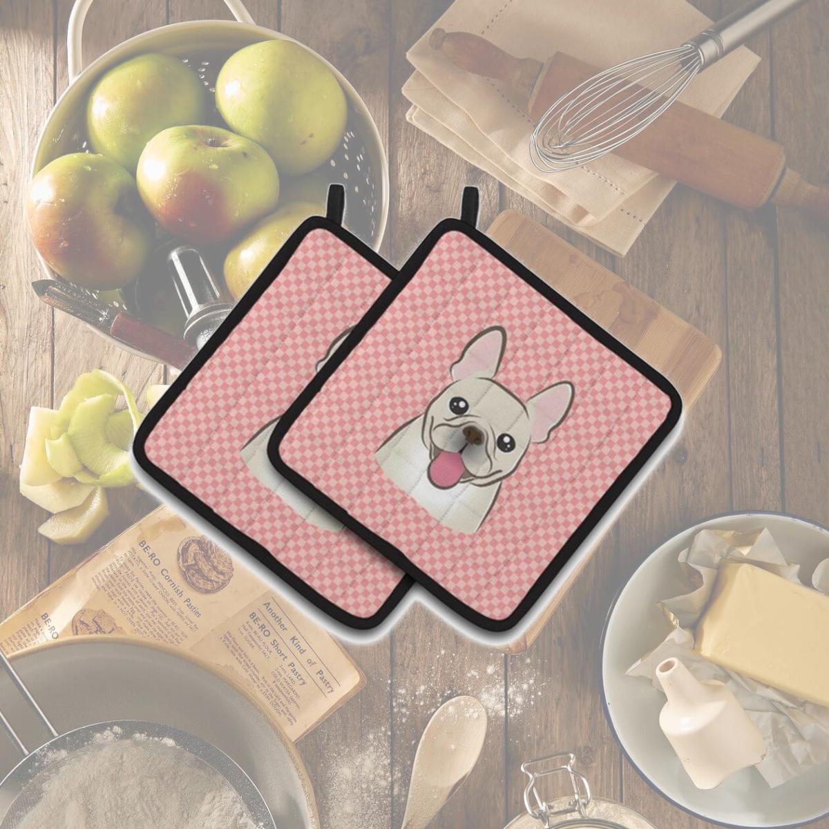 Picture of Carolines Treasures BB1238PTHD Checkerboard Pink French Bulldog Pair of Pot Holders, 7.5 x 3 x 7.5 in.