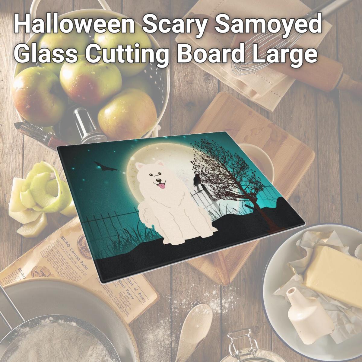 Picture of Carolines Treasures BB2220LCB Halloween Scary Samoyed Glass Cutting Board, Large
