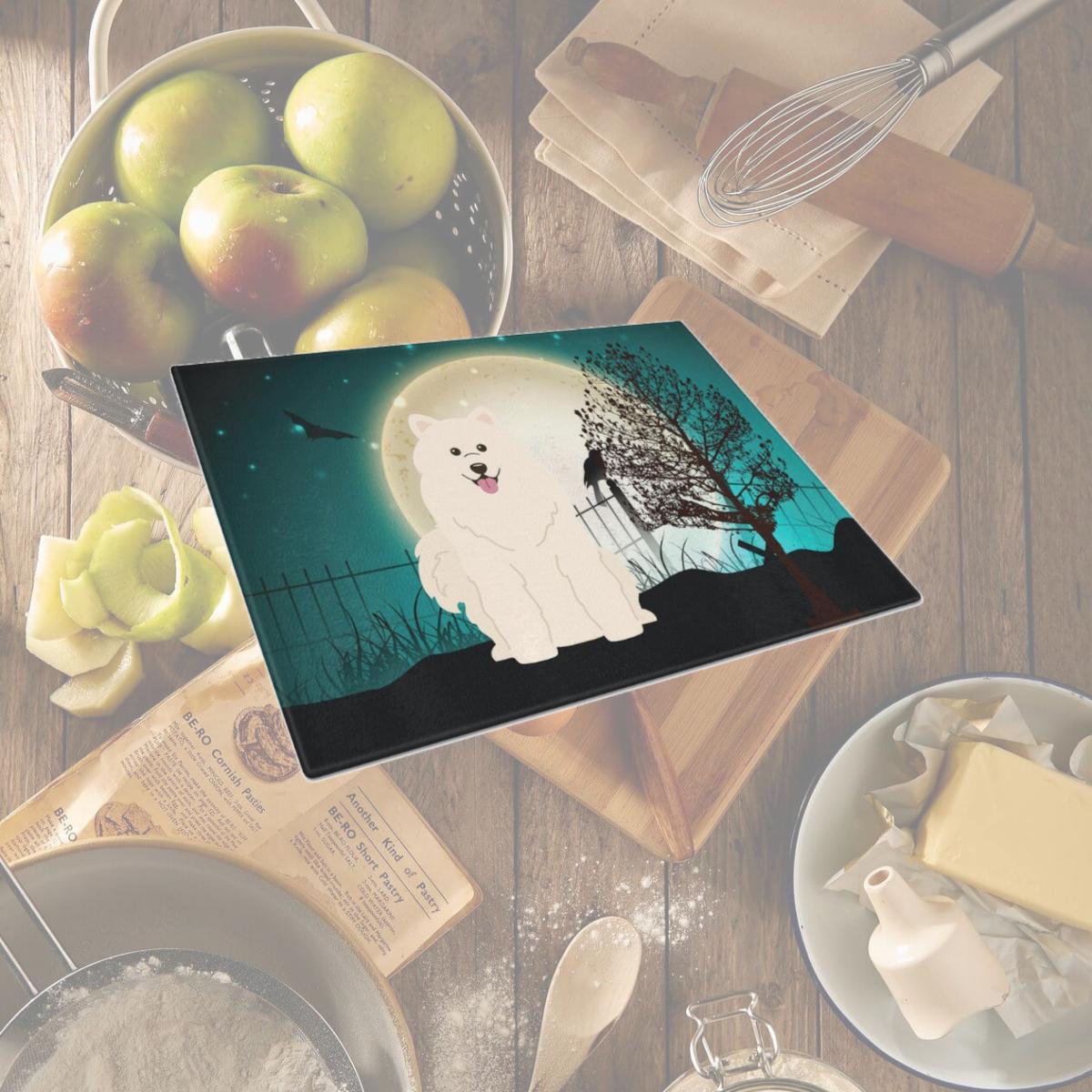 Picture of Carolines Treasures BB2220LCB Halloween Scary Samoyed Glass Cutting Board, Large