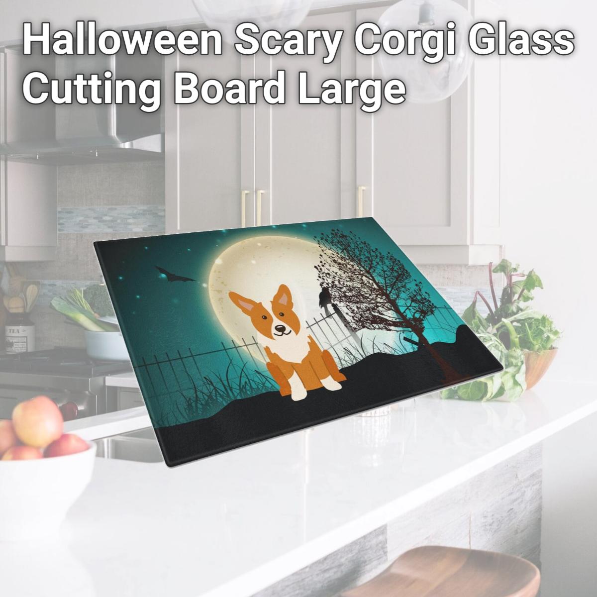 Picture of Carolines Treasures BB2290LCB Halloween Scary Corgi Glass Cutting Board, Large