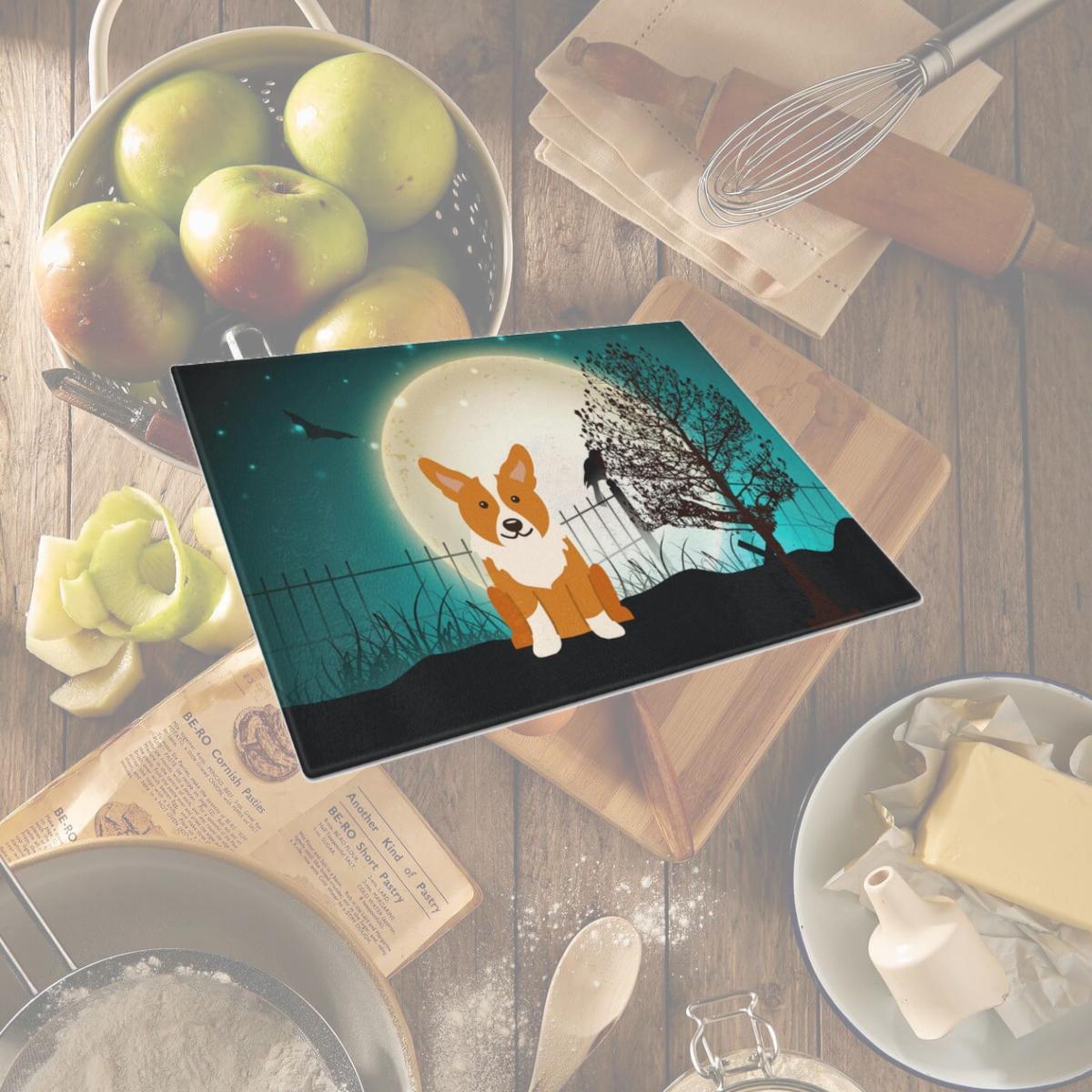 Picture of Carolines Treasures BB2290LCB Halloween Scary Corgi Glass Cutting Board, Large