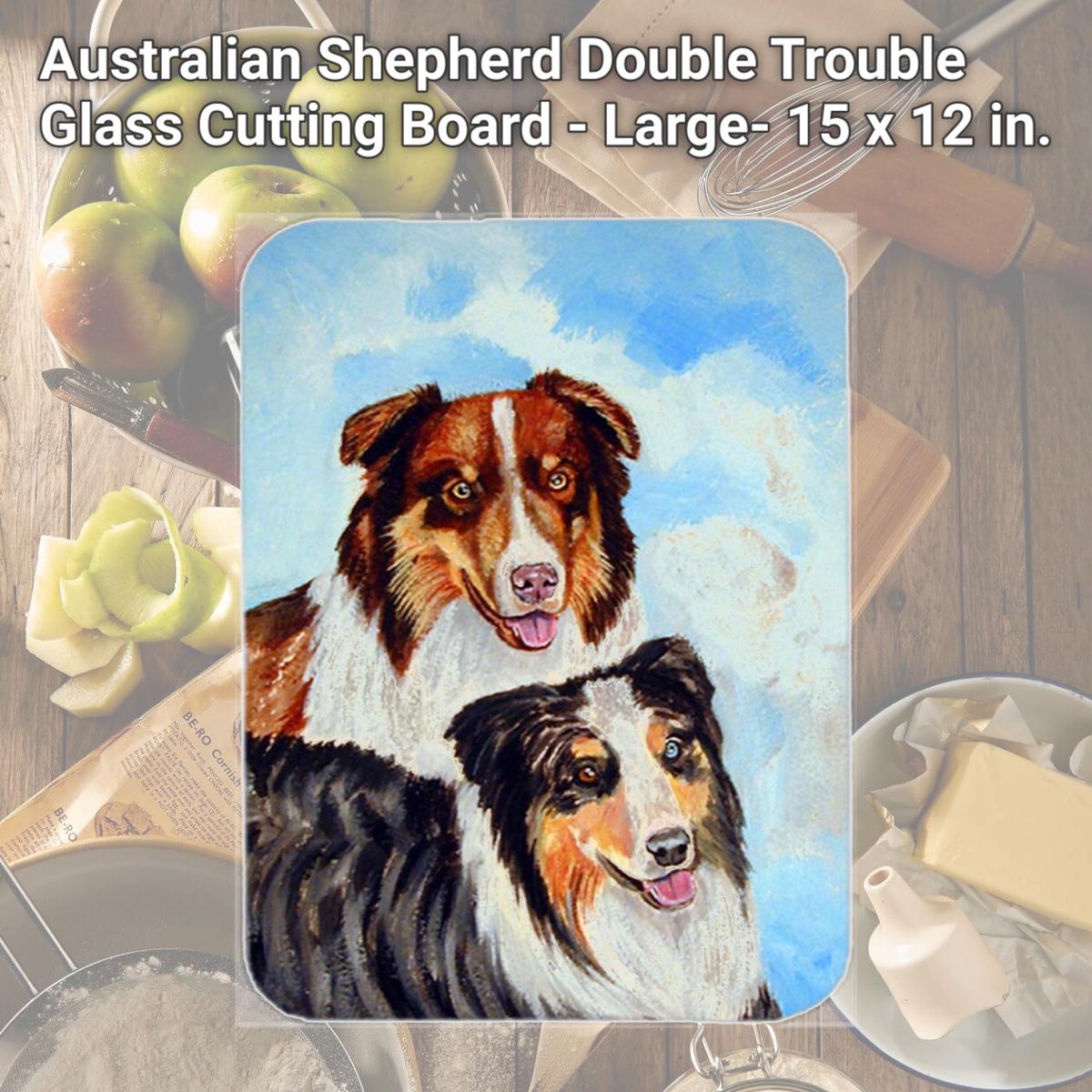 Picture of Carolines Treasures 7009LCB Australian Shepherd Double Trouble Glass Cutting Board - Large- 15 x 12 in.