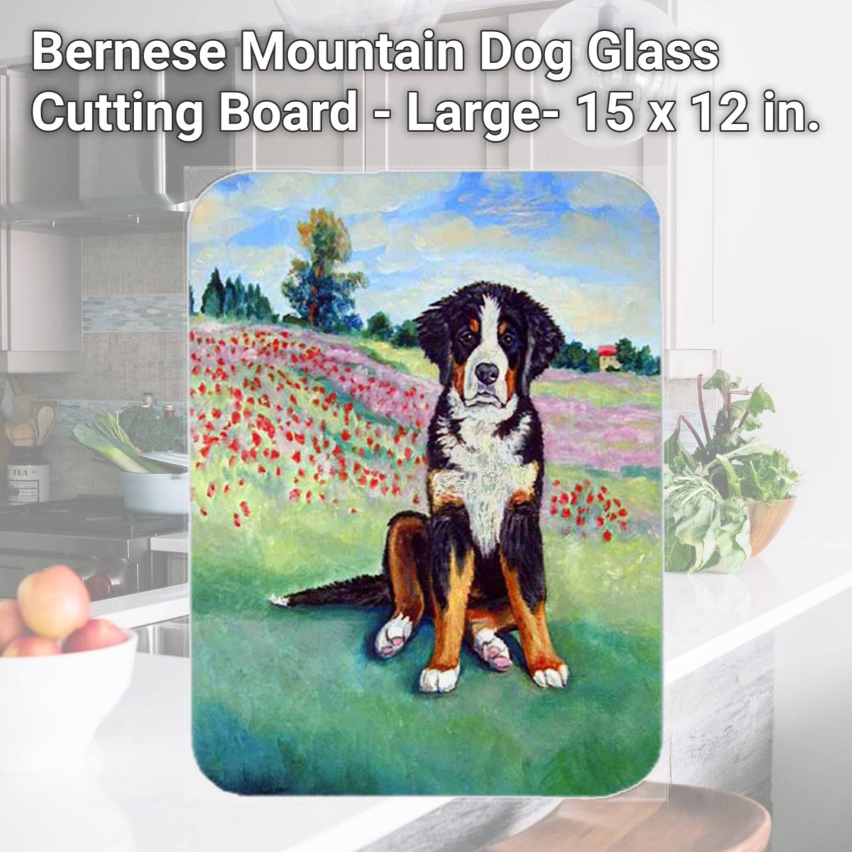 Picture of Carolines Treasures 7011LCB Bernese Mountain Dog Glass Cutting Board - Large- 15 x 12 in.