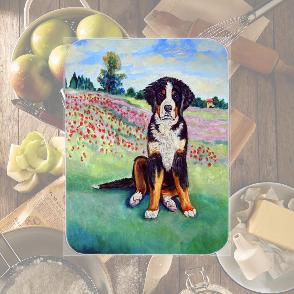 Picture of Carolines Treasures 7011LCB Bernese Mountain Dog Glass Cutting Board - Large- 15 x 12 in.