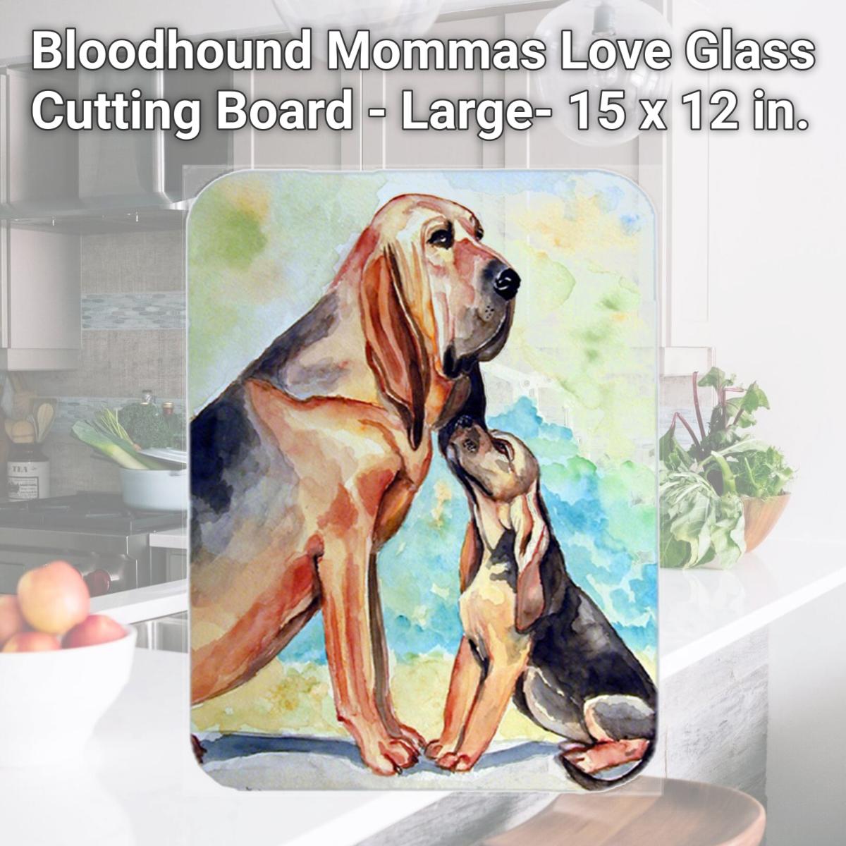 Picture of Carolines Treasures 7014LCB Bloodhound Mommas Love Glass Cutting Board - Large- 15 x 12 in.