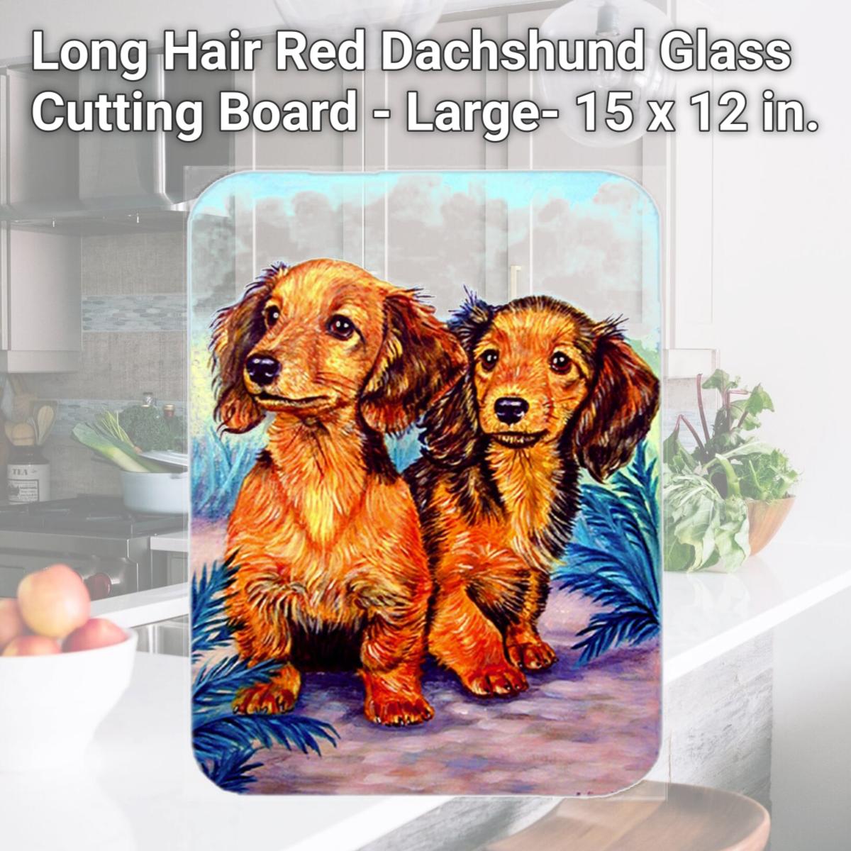 Picture of Carolines Treasures 7022LCB Long Hair Red Dachshund Glass Cutting Board - Large- 15 x 12 in.