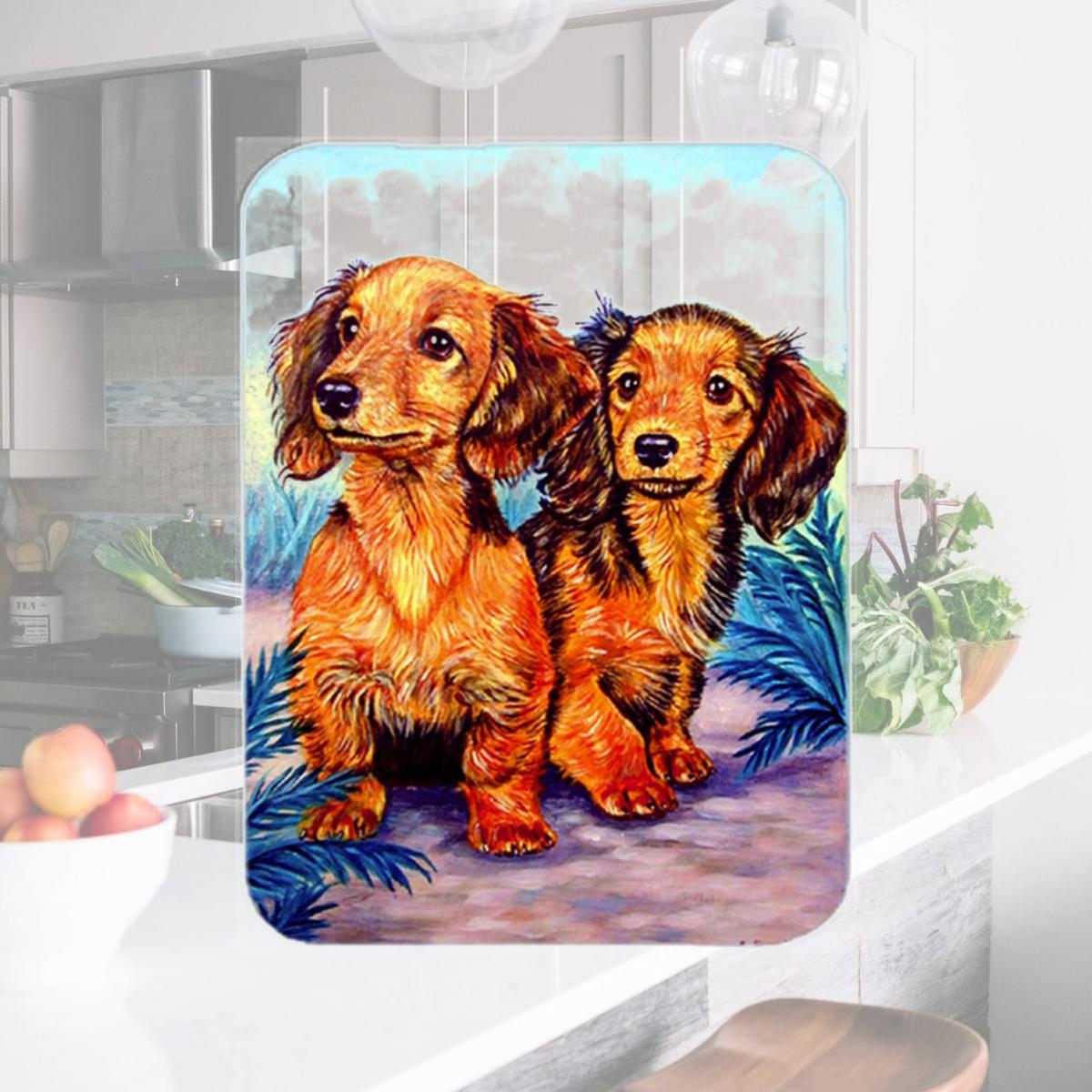 Picture of Carolines Treasures 7022LCB Long Hair Red Dachshund Glass Cutting Board - Large- 15 x 12 in.