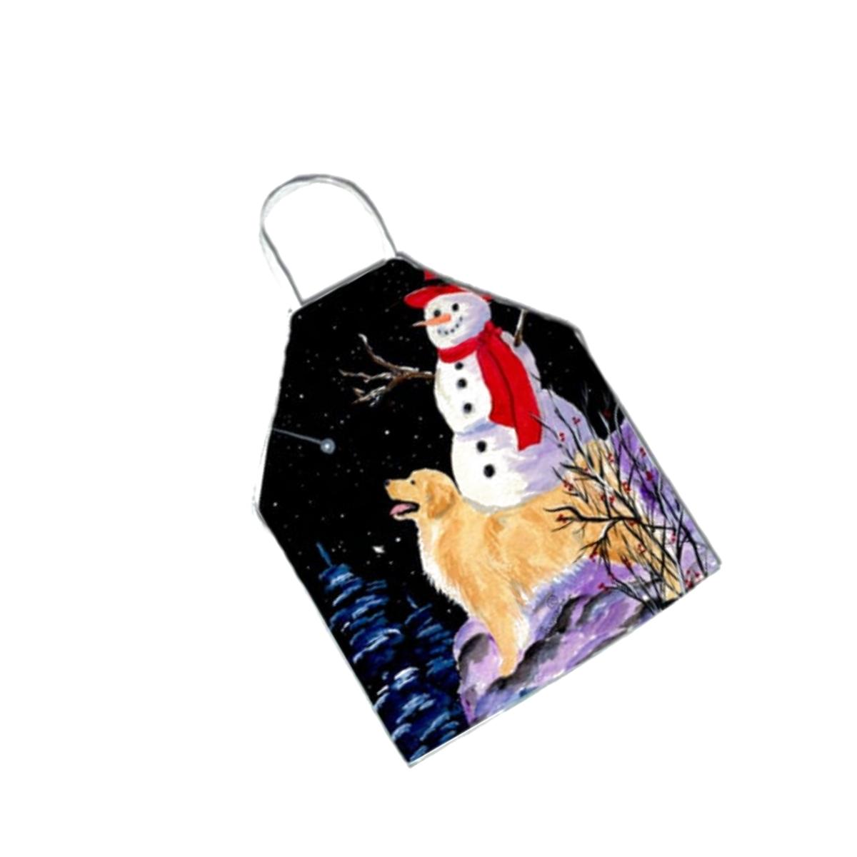 Picture of Carolines Treasures SS8579APRON Golden Retriever with Snowman in red Hat Apron - 27 x 31 in.