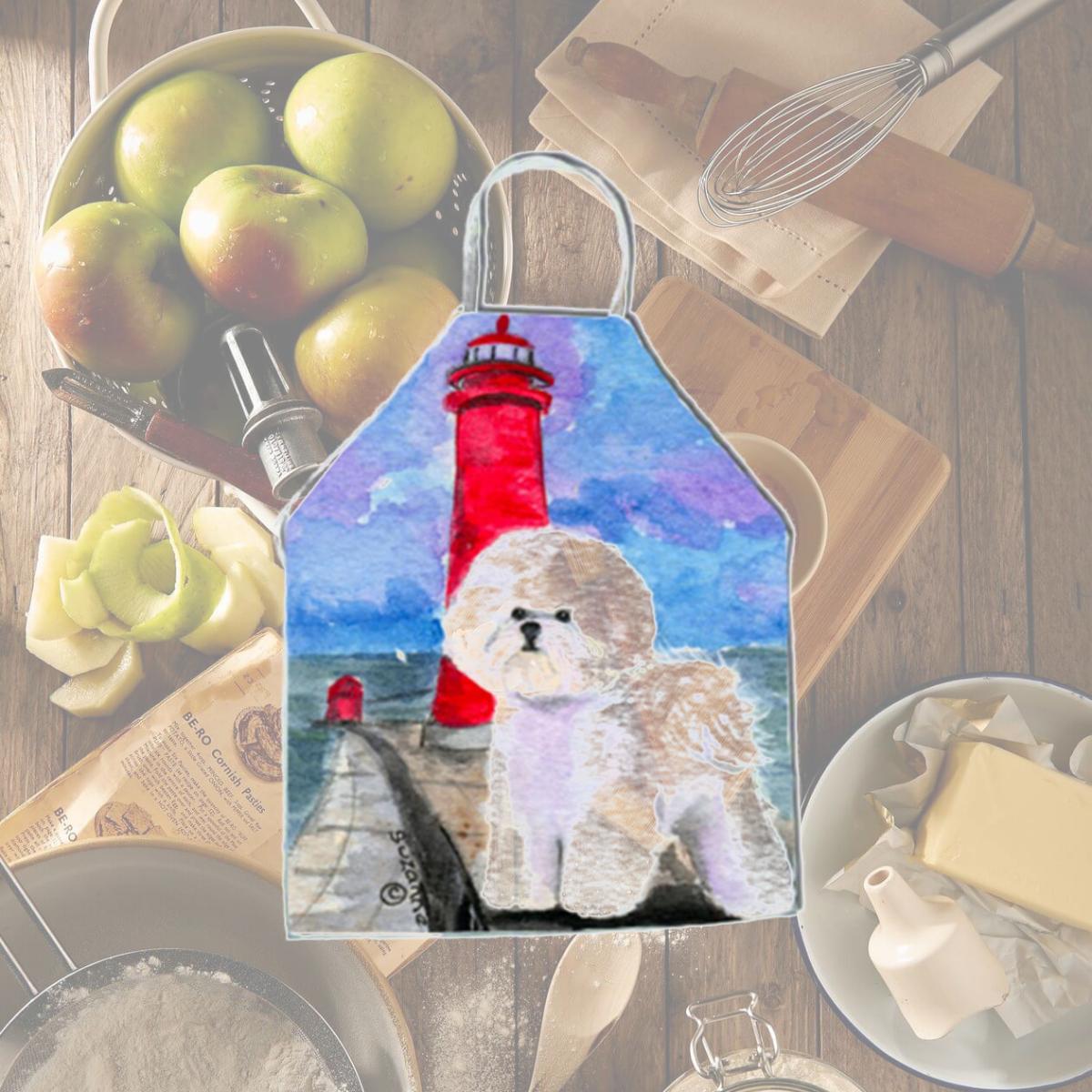 Picture of Carolines Treasures SS8891APRON Lighthouse with Bichon Frise Apron - 27 x 31 in.