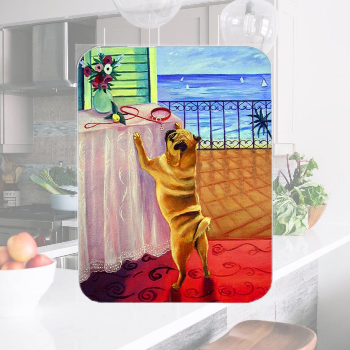 Picture of Carolines Treasures 7027LCB Helping Himself Pug Glass Cutting Board - Large- 15 x 12 in.