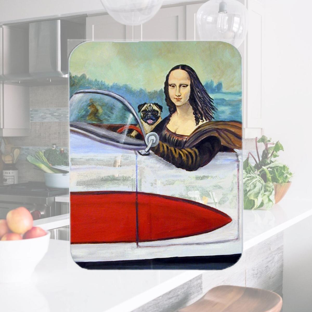 Picture of Carolines Treasures 7043LCB Pug and Mona Lisa Glass Cutting Board - Large- 15 x 12 in.