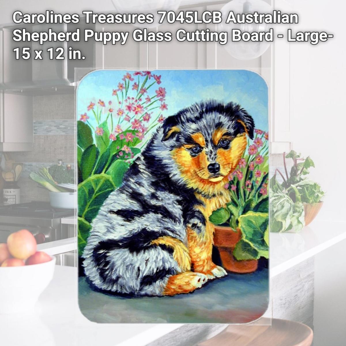 Picture of Carolines Treasures 7045LCB Australian Shepherd Puppy Glass Cutting Board - Large- 15 x 12 in.
