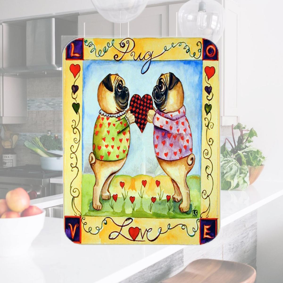 Picture of Carolines Treasures 7046LCB Pug LOVE Pug Glass Cutting Board - Large- 15 x 12 in.