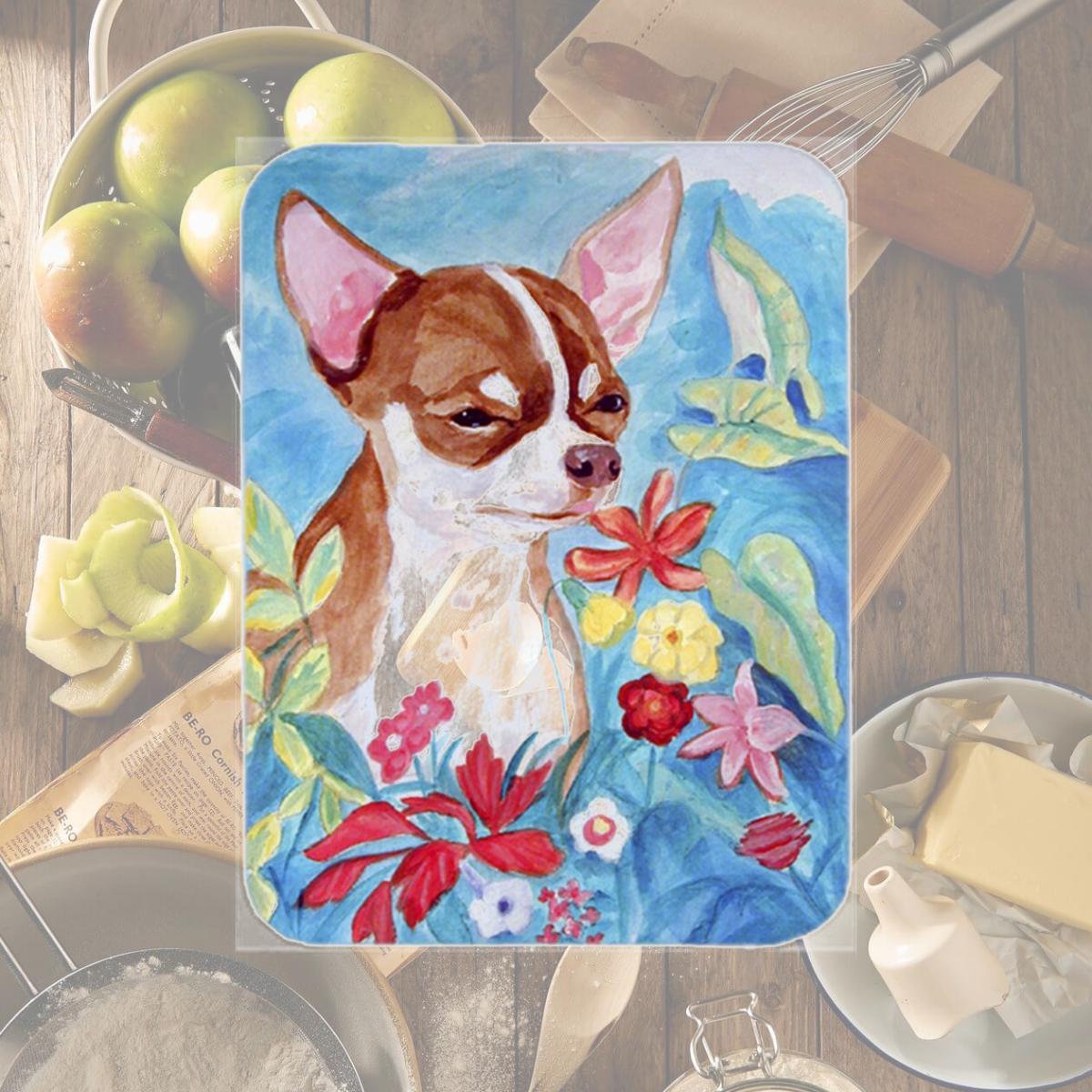 Picture of Carolines Treasures 7053LCB Chihuahua in flowers Glass Cutting Board - Large- 15 x 12 in.