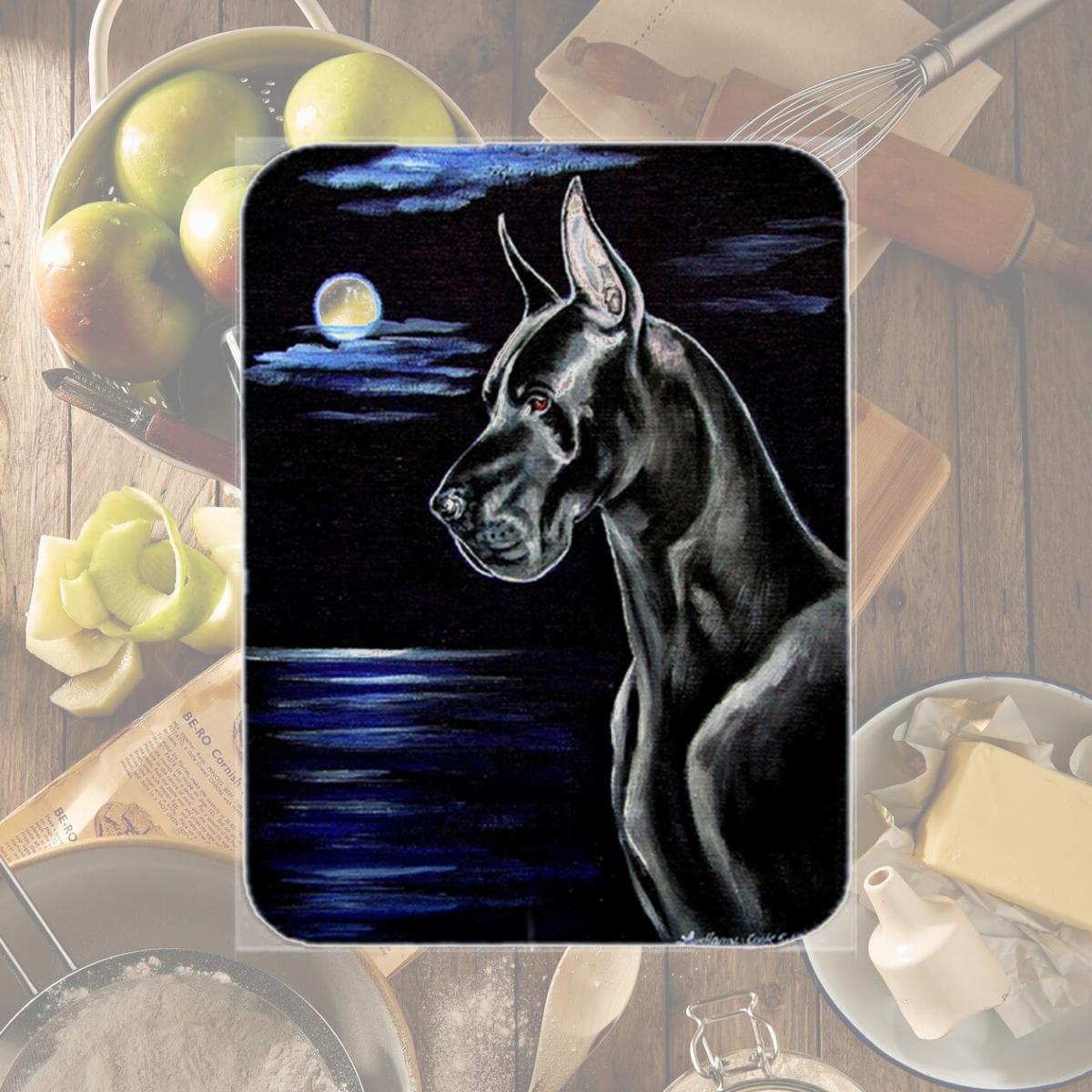 Picture of Carolines Treasures 7060LCB Moonlight Black Great Dane Glass Cutting Board - Large- 15 x 12 in.