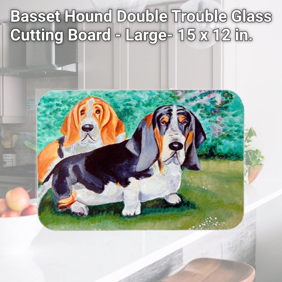 Picture of Carolines Treasures 7061LCB Basset Hound Double Trouble Glass Cutting Board - Large- 15 x 12 in.