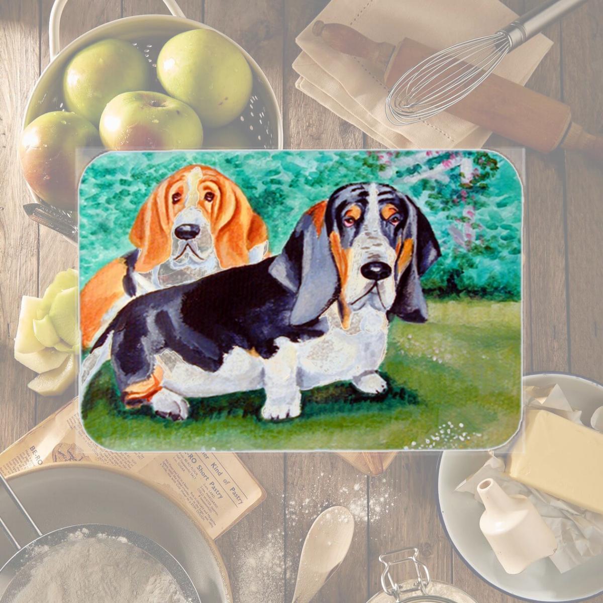 Picture of Carolines Treasures 7061LCB Basset Hound Double Trouble Glass Cutting Board - Large- 15 x 12 in.