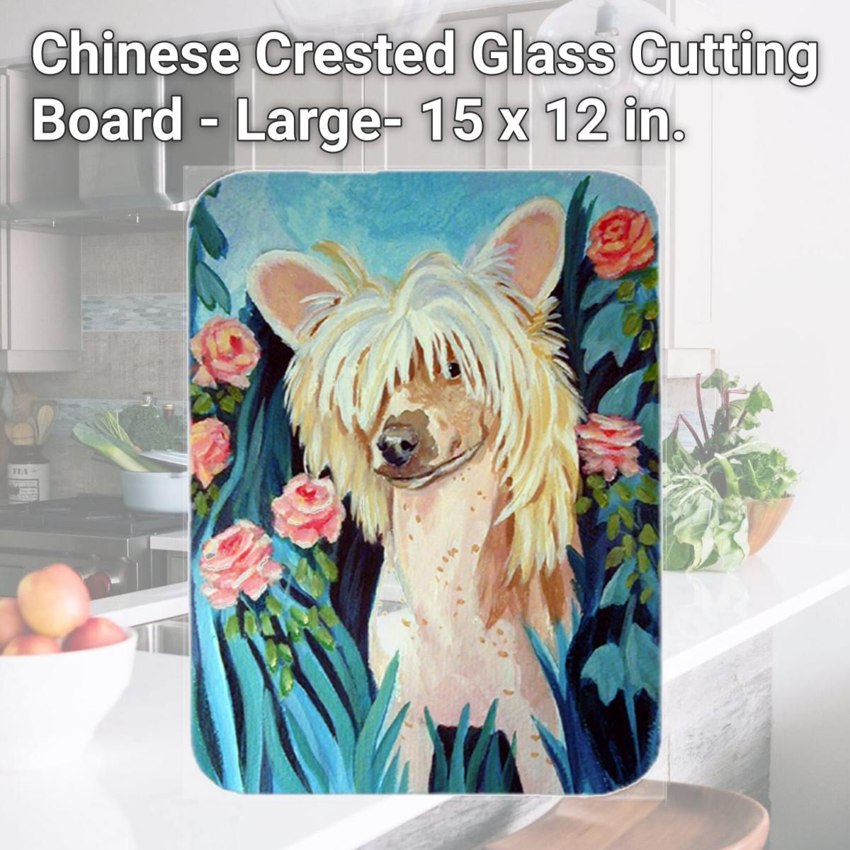 Picture of Carolines Treasures 7087LCB Chinese Crested Glass Cutting Board - Large- 15 x 12 in.