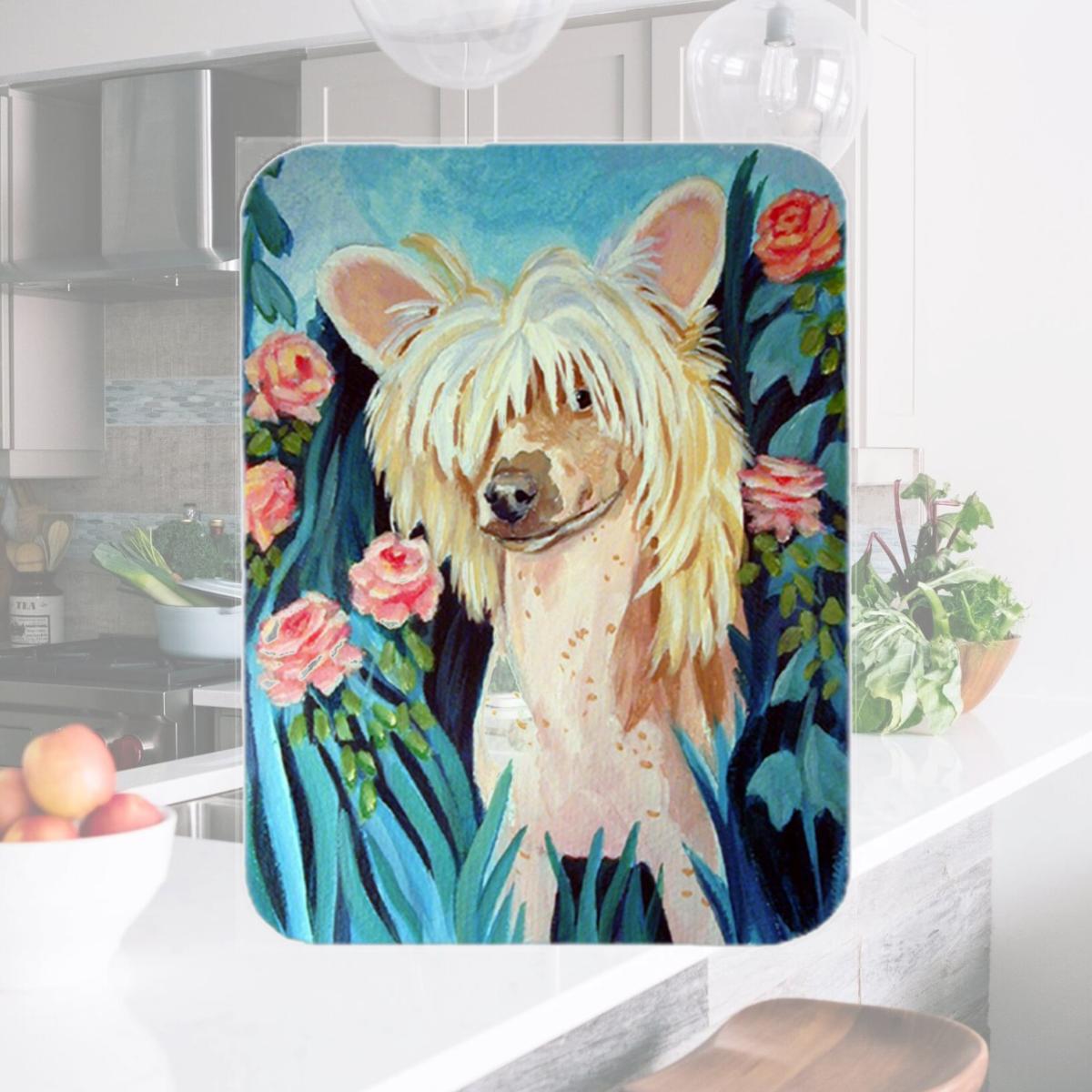 Picture of Carolines Treasures 7087LCB Chinese Crested Glass Cutting Board - Large- 15 x 12 in.