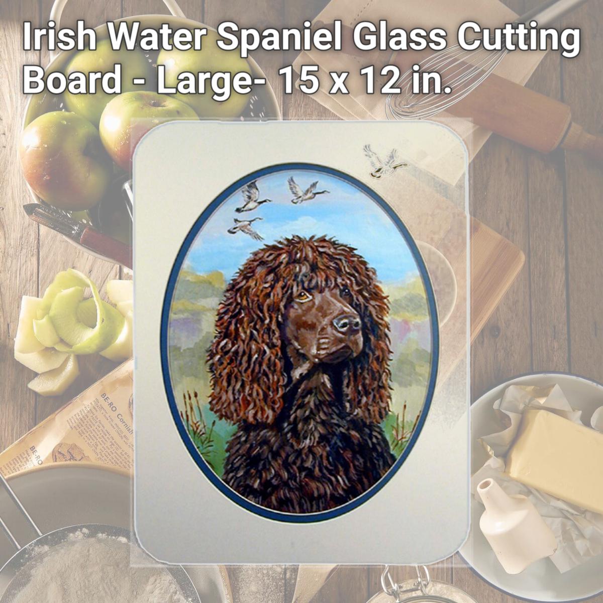 Picture of Carolines Treasures 7089LCB Irish Water Spaniel Glass Cutting Board - Large- 15 x 12 in.