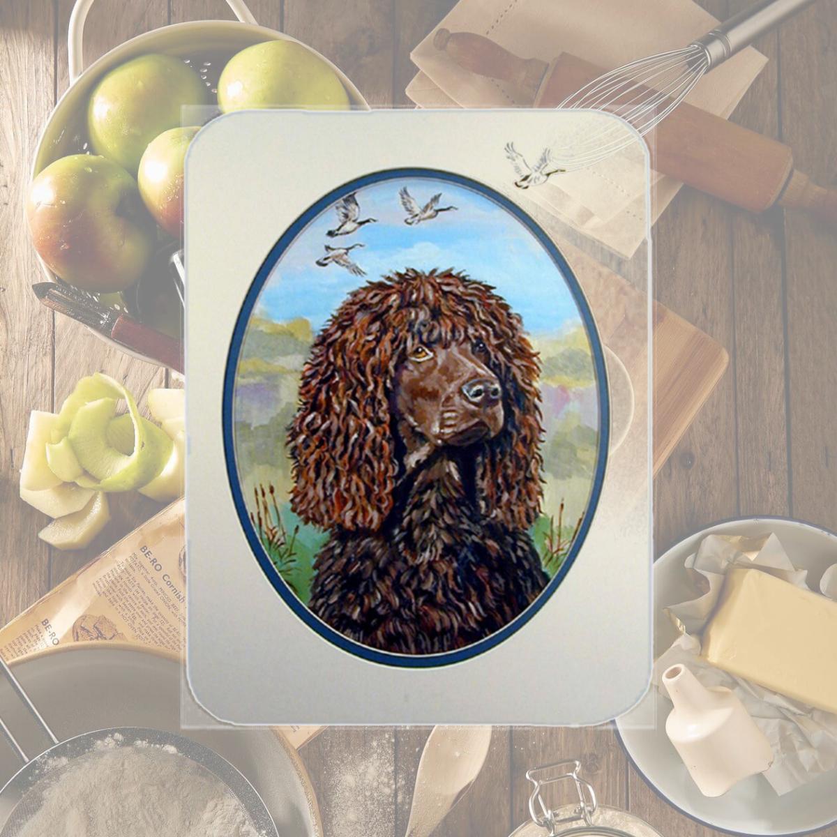 Picture of Carolines Treasures 7089LCB Irish Water Spaniel Glass Cutting Board - Large- 15 x 12 in.