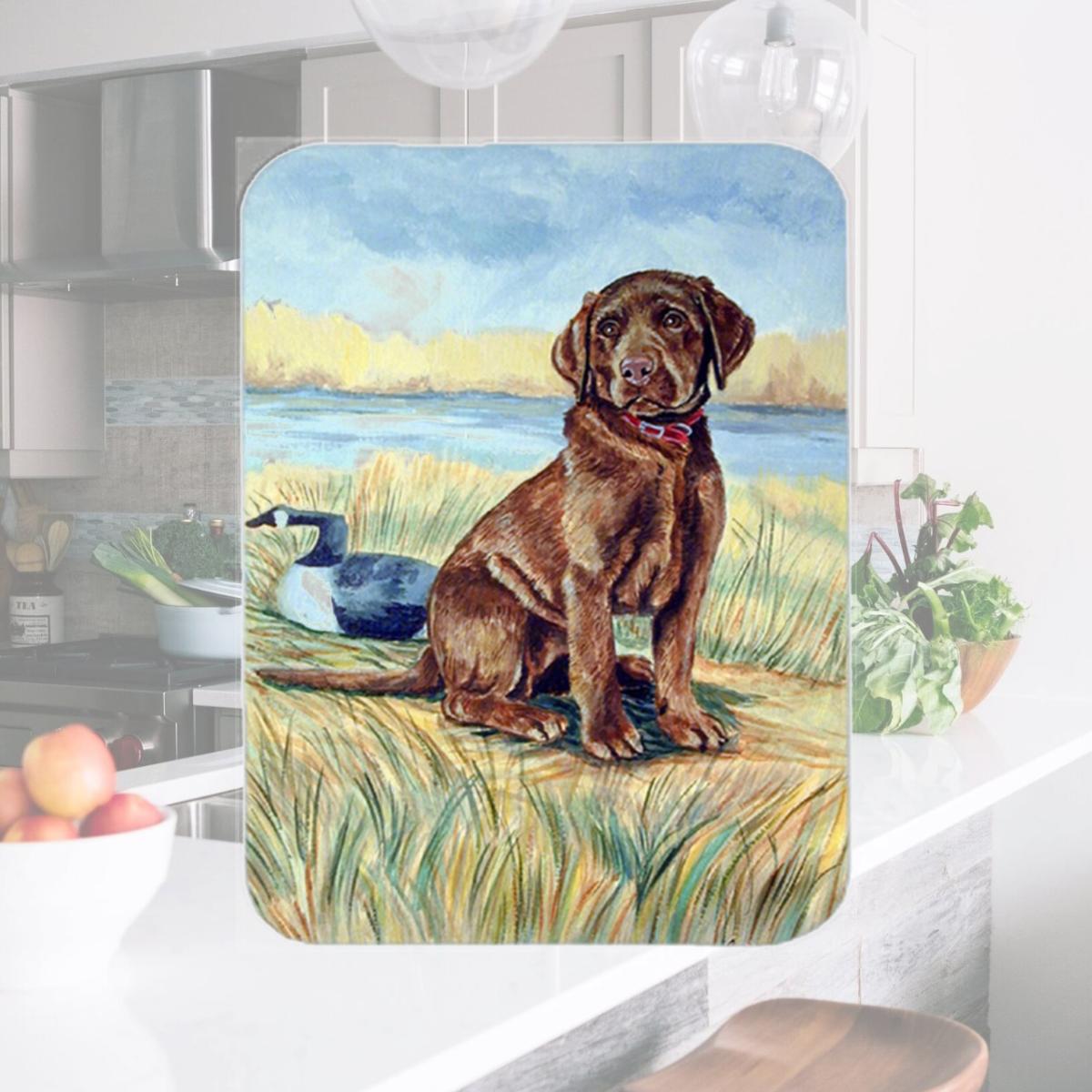 Picture of Carolines Treasures 7090LCB Chocolate Labrador Puppy Glass Cutting Board - Large- 15 x 12 in.