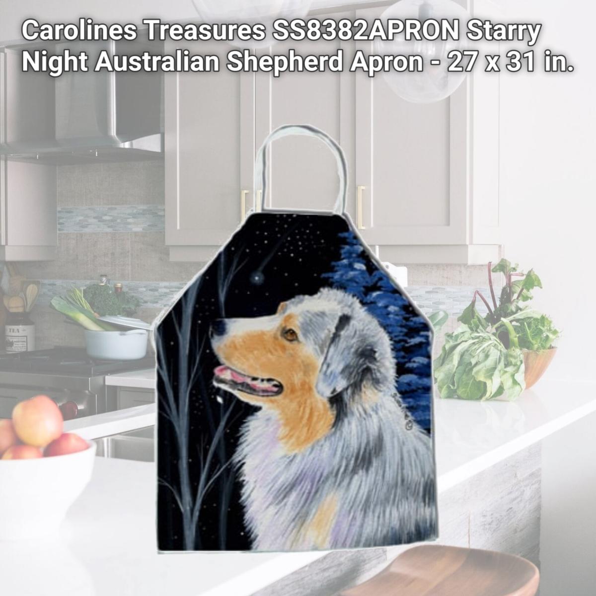 Picture of Carolines Treasures SS8382APRON Starry Night Australian Shepherd Apron - 27 x 31 in.