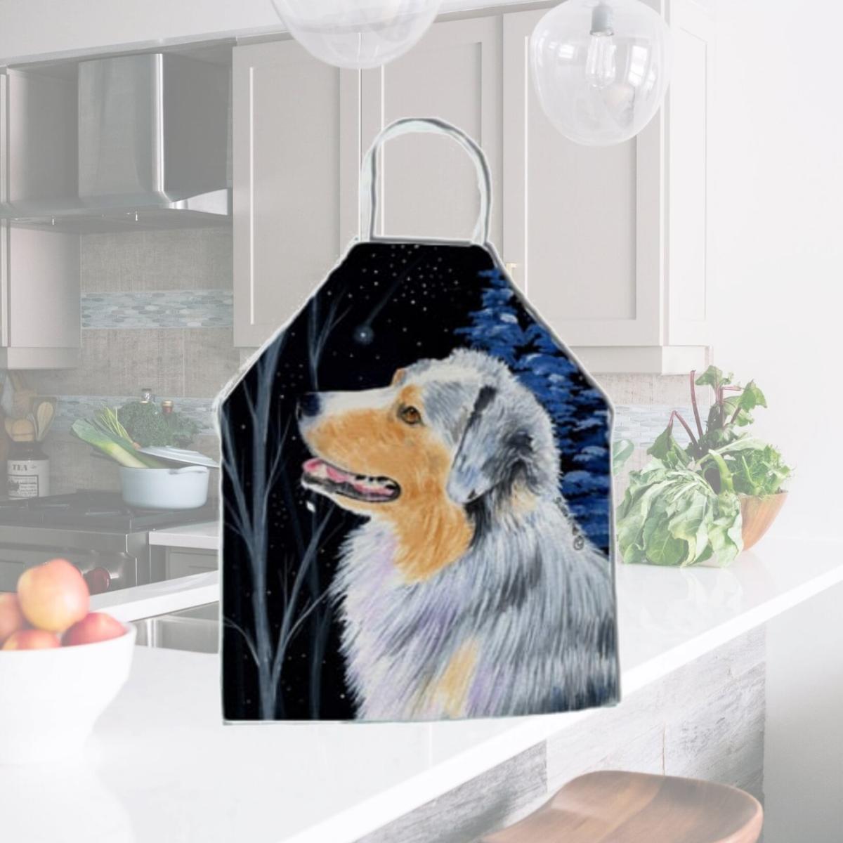 Picture of Carolines Treasures SS8382APRON Starry Night Australian Shepherd Apron - 27 x 31 in.