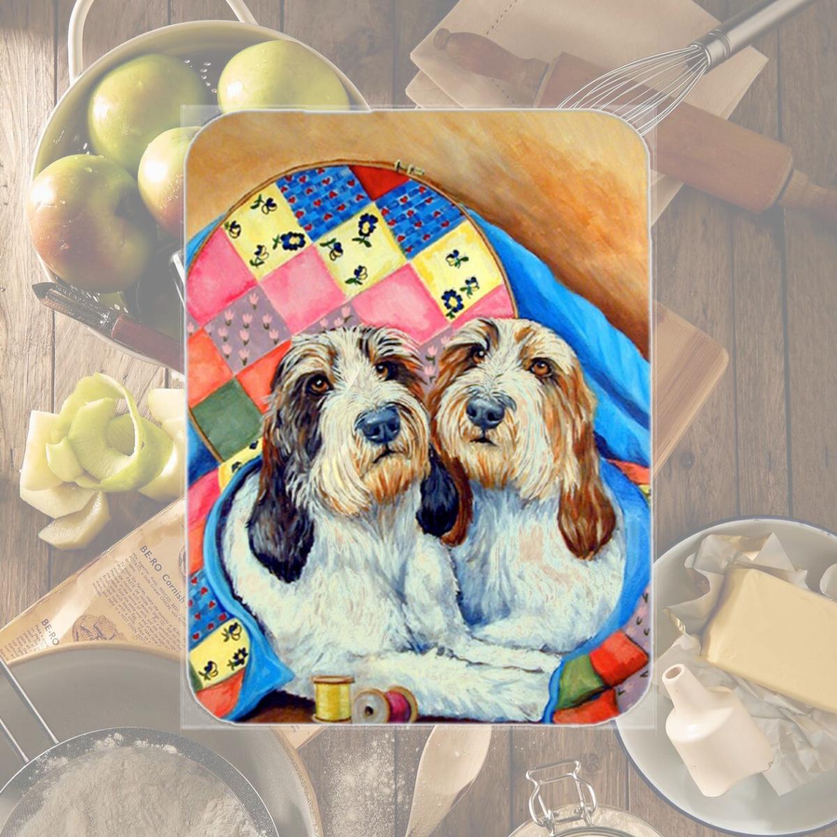 Picture of Carolines Treasures 7095LCB Petit Basset Griffon Vendeen PBGV Glass Cutting Board - Large- 15 x 12 in.