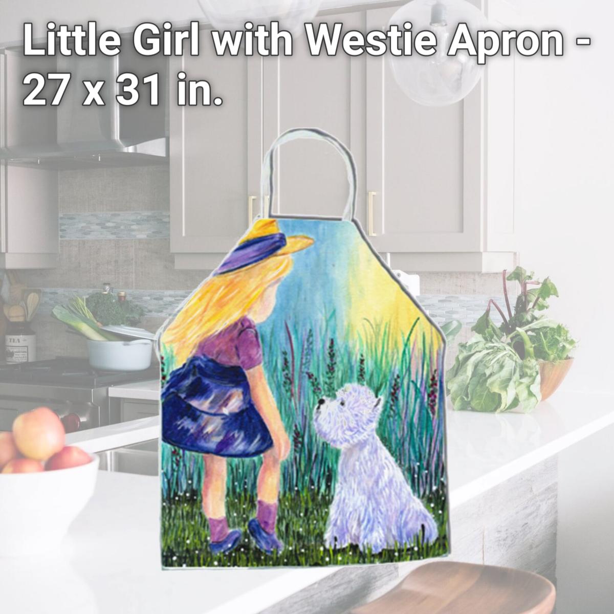 Picture of Carolines Treasures SS8351APRON Little Girl with Westie Apron - 27 x 31 in.