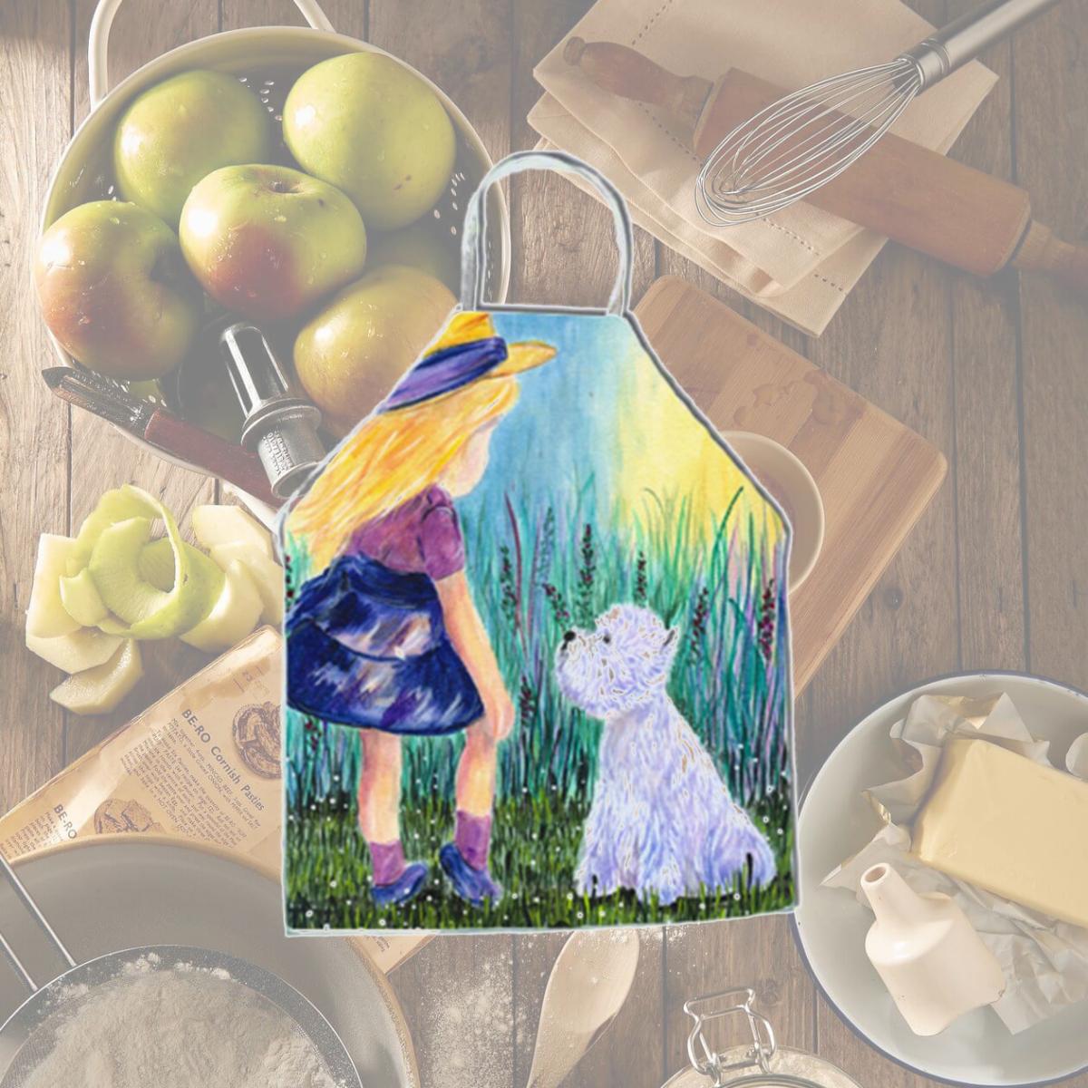 Picture of Carolines Treasures SS8351APRON Little Girl with Westie Apron - 27 x 31 in.