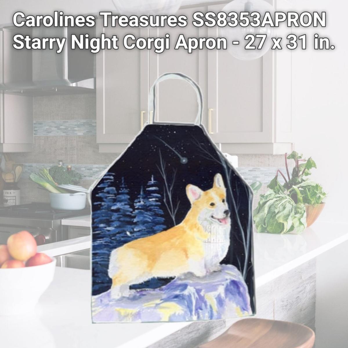 Picture of Carolines Treasures SS8353APRON Starry Night Corgi Apron - 27 x 31 in.