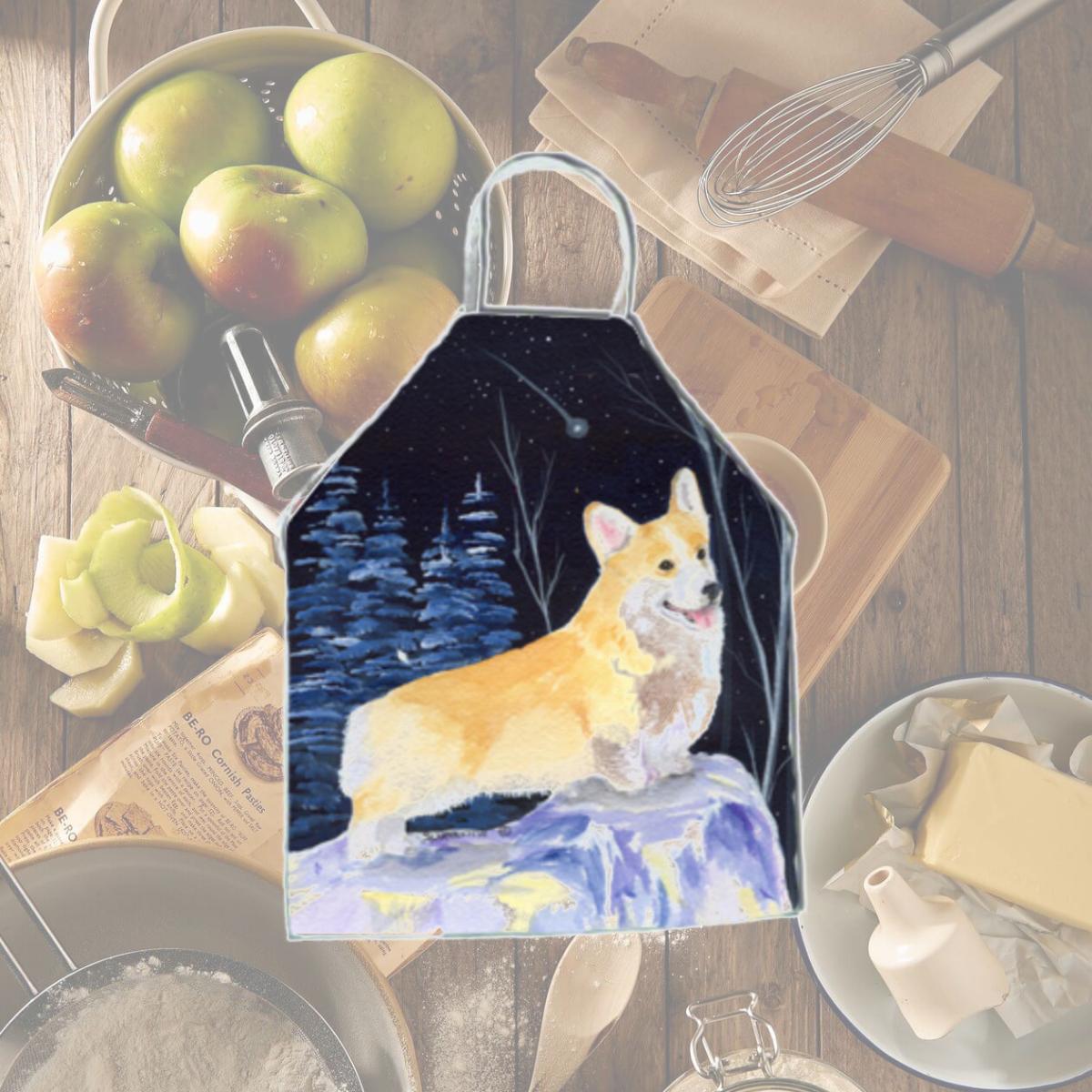 Picture of Carolines Treasures SS8353APRON Starry Night Corgi Apron - 27 x 31 in.