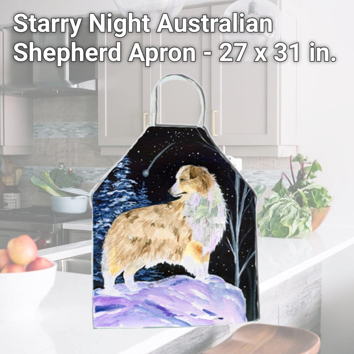 Picture of Carolines Treasures SS8359APRON Starry Night Australian Shepherd Apron - 27 x 31 in.