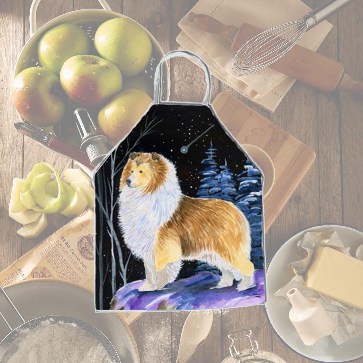 Picture of Carolines Treasures SS8368APRON Starry Night Sheltie Apron - 27 x 31 in.