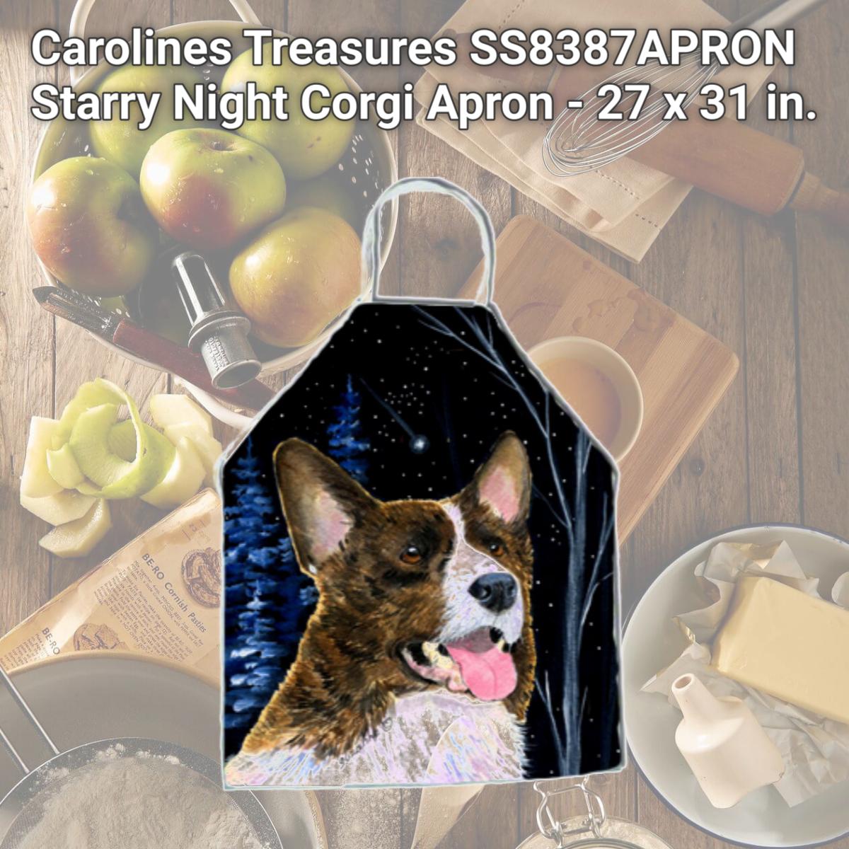 Picture of Carolines Treasures SS8387APRON Starry Night Corgi Apron - 27 x 31 in.