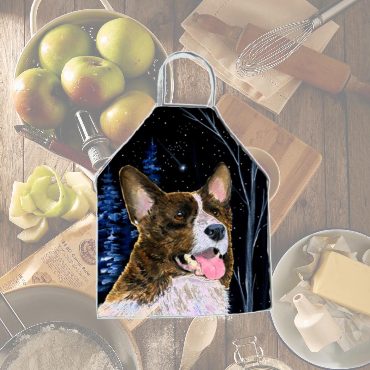 Picture of Carolines Treasures SS8387APRON Starry Night Corgi Apron - 27 x 31 in.