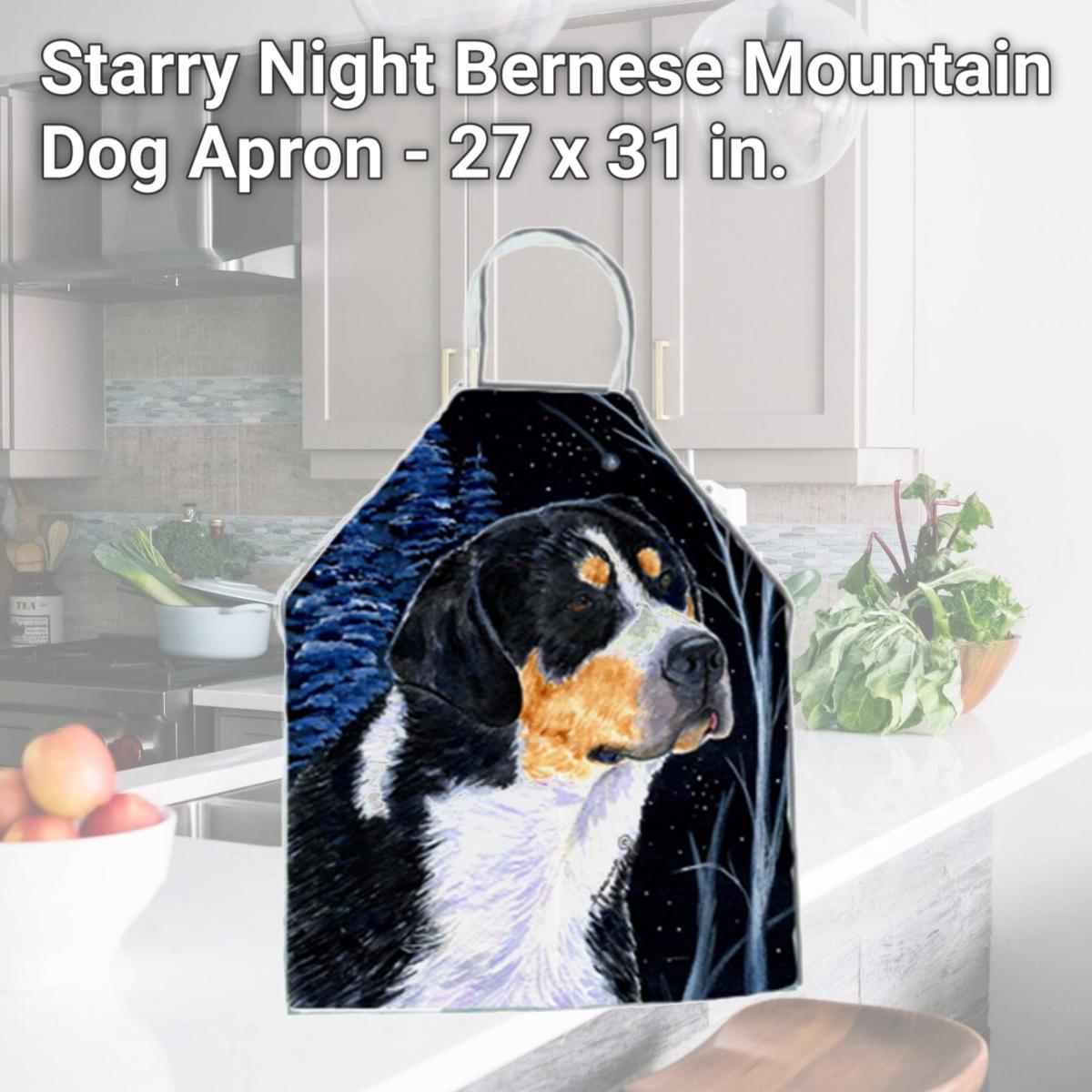 Picture of Carolines Treasures SS8393APRON Starry Night Bernese Mountain Dog Apron - 27 x 31 in.