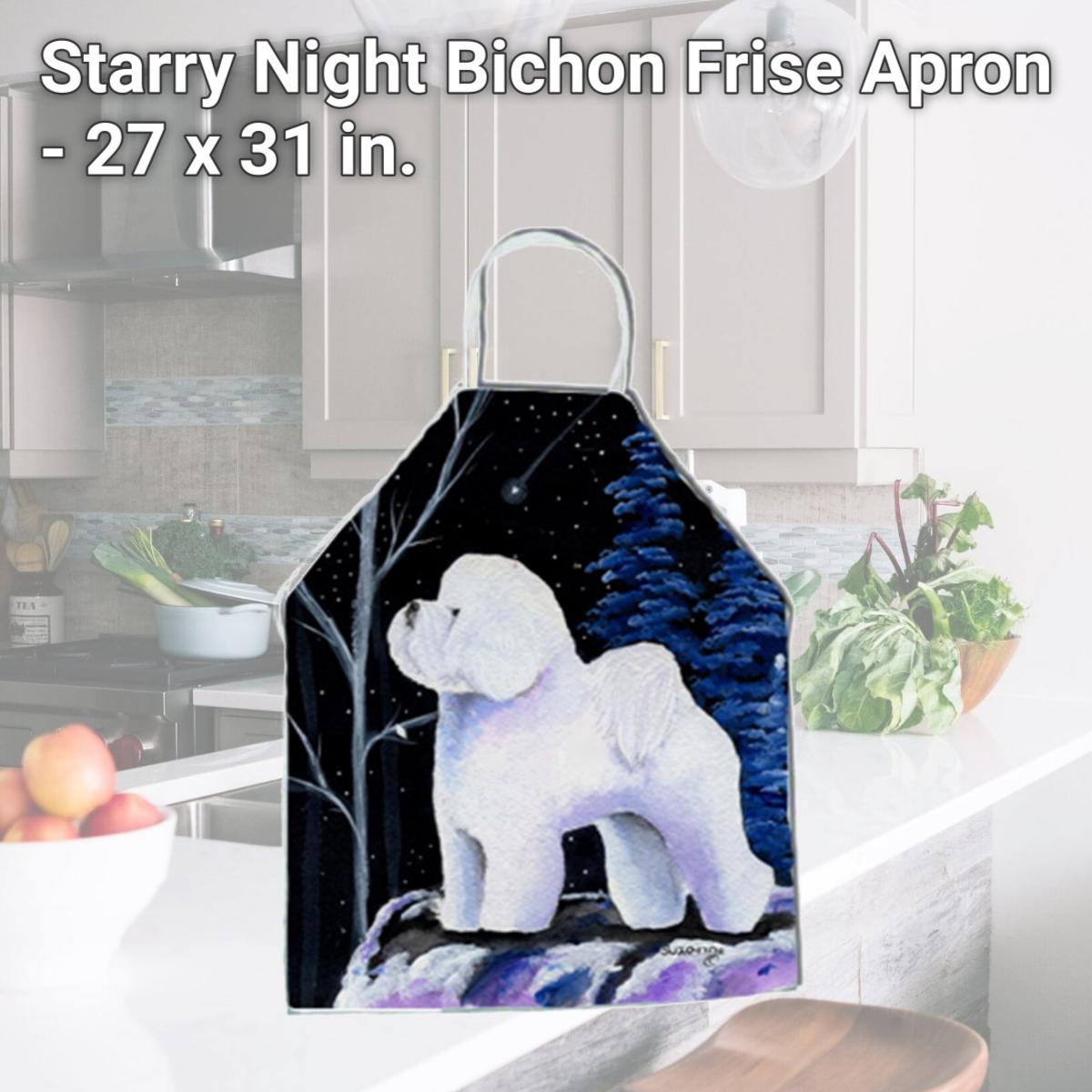 Picture of Carolines Treasures SS8397APRON Starry Night Bichon Frise Apron - 27 x 31 in.