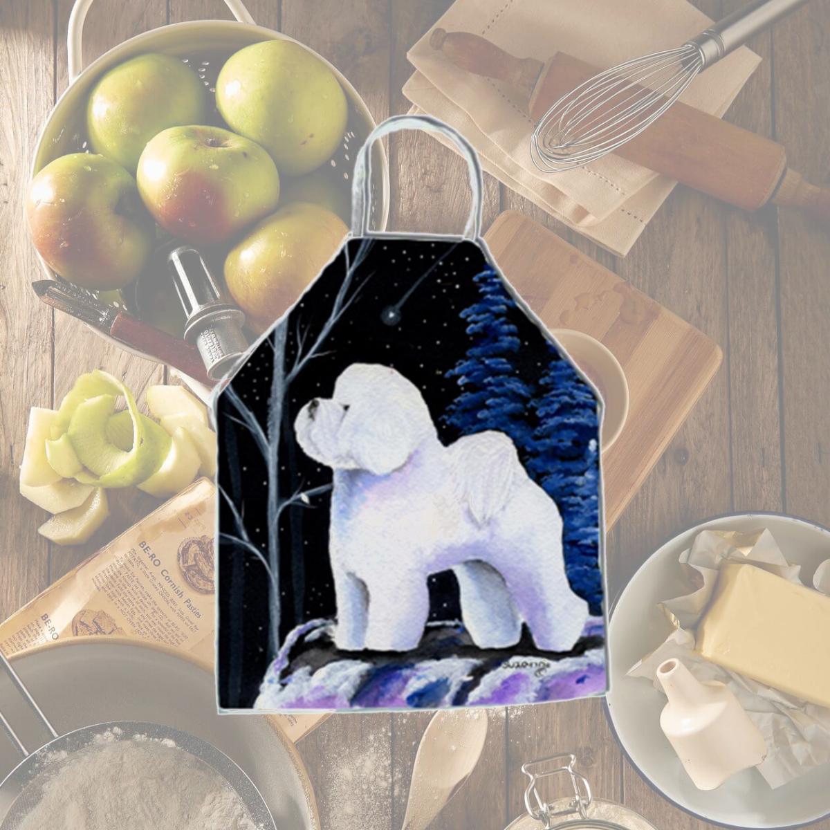 Picture of Carolines Treasures SS8397APRON Starry Night Bichon Frise Apron - 27 x 31 in.