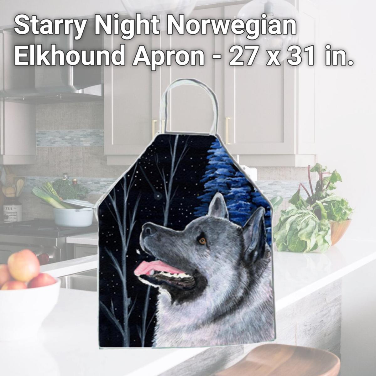 Picture of Carolines Treasures SS8398APRON Starry Night Norwegian Elkhound Apron - 27 x 31 in.