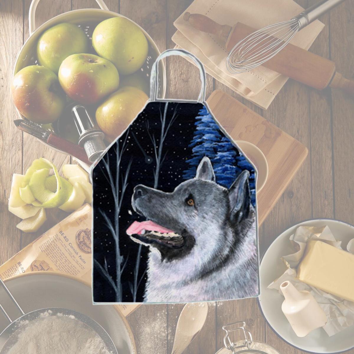 Picture of Carolines Treasures SS8398APRON Starry Night Norwegian Elkhound Apron - 27 x 31 in.
