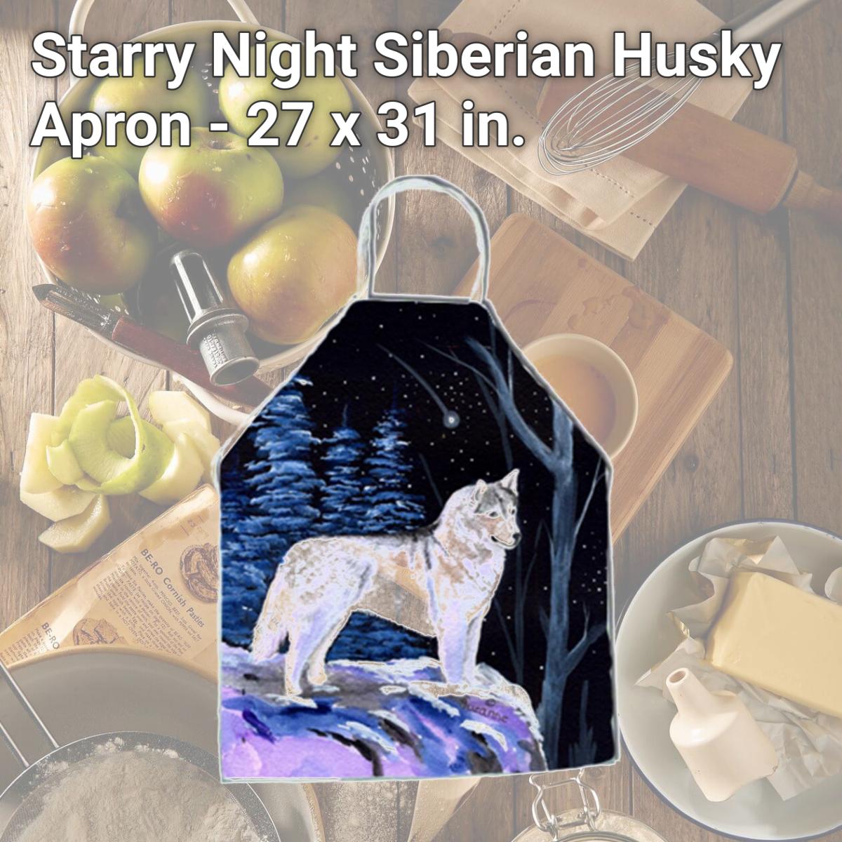 Picture of Carolines Treasures SS8400APRON Starry Night Siberian Husky Apron - 27 x 31 in.